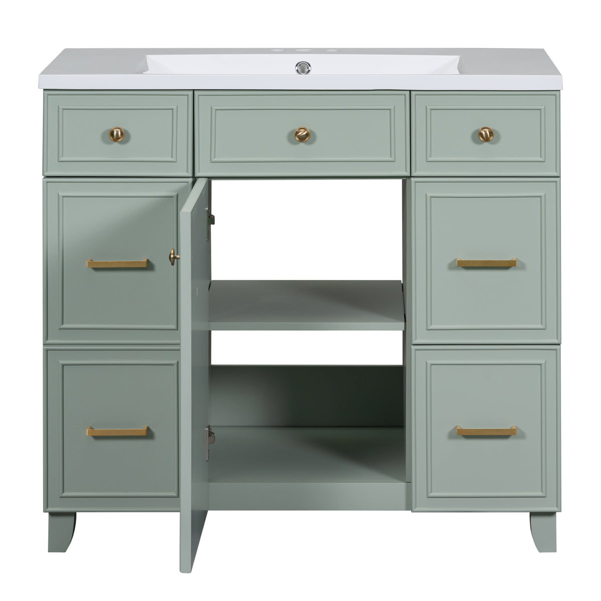36" Bathroom Vanity Cabinet With Sink Top Combo Set, Green, Single Sink, Shaker Cabinet With Soft Closing Door And Drawer Green Solid Wood Mdf Resin