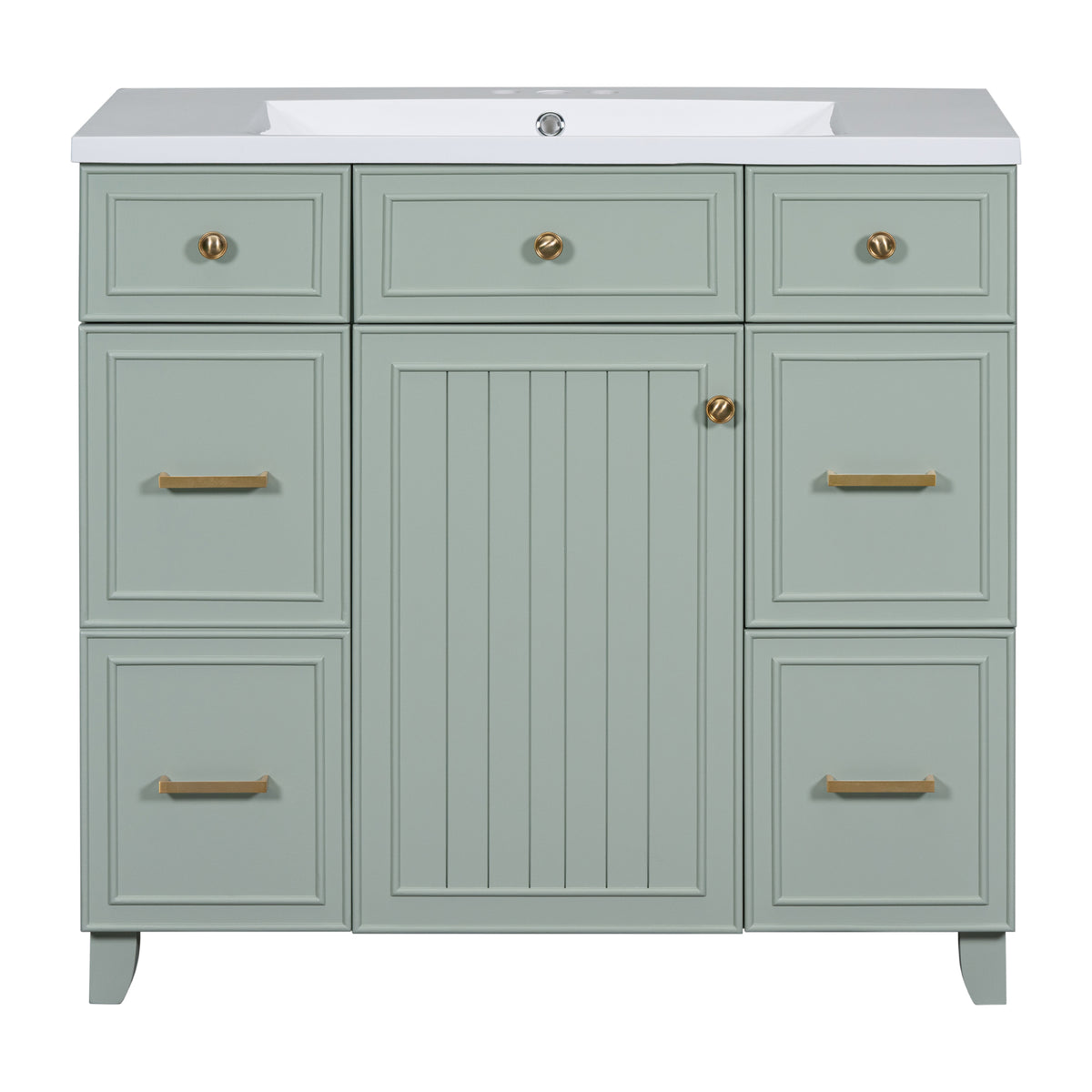 36" Bathroom Vanity Cabinet With Sink Top Combo Set, Green, Single Sink, Shaker Cabinet With Soft Closing Door And Drawer Green Solid Wood Mdf Resin