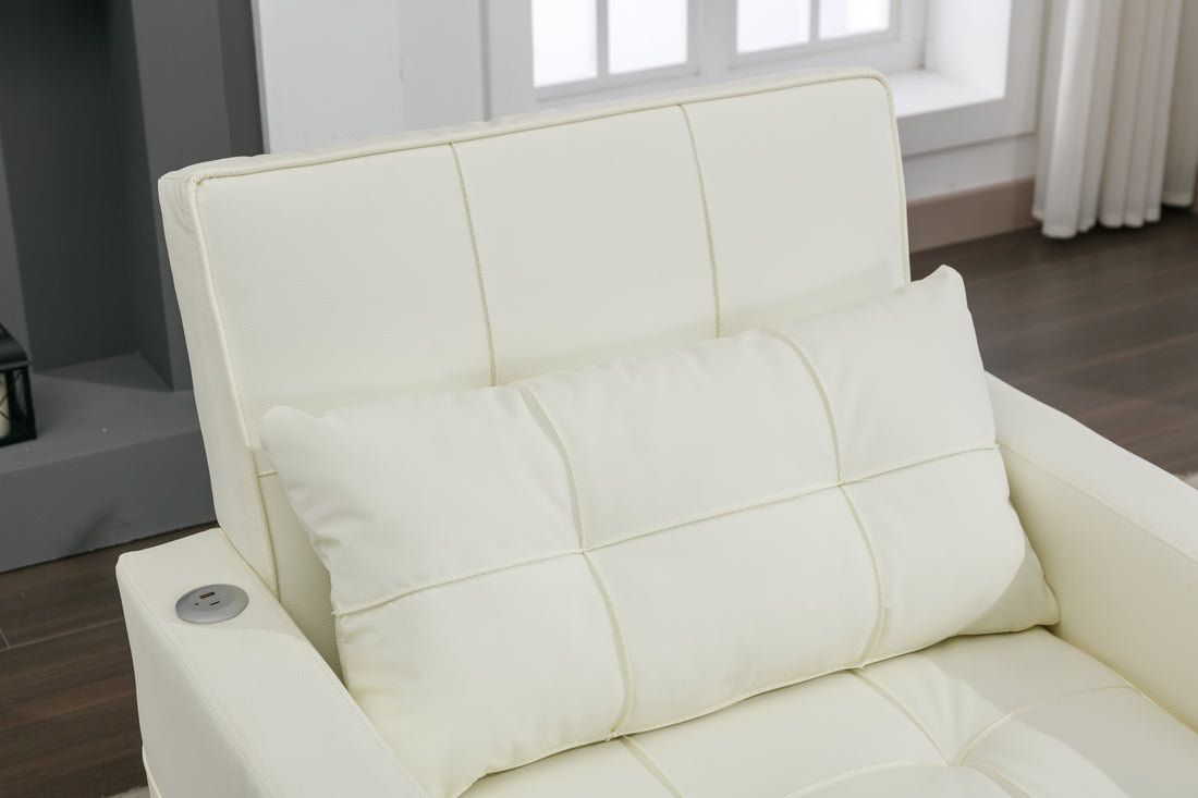 Futon Chair Bed Convertible Chair 3 In 1 Pull Out Sleeper Chair Beds With Usb Ports,Wear Resistant And Anti Scratch, Armchair Bed Sleeper For Living Room White Leather White Foam Leather 1 Seat