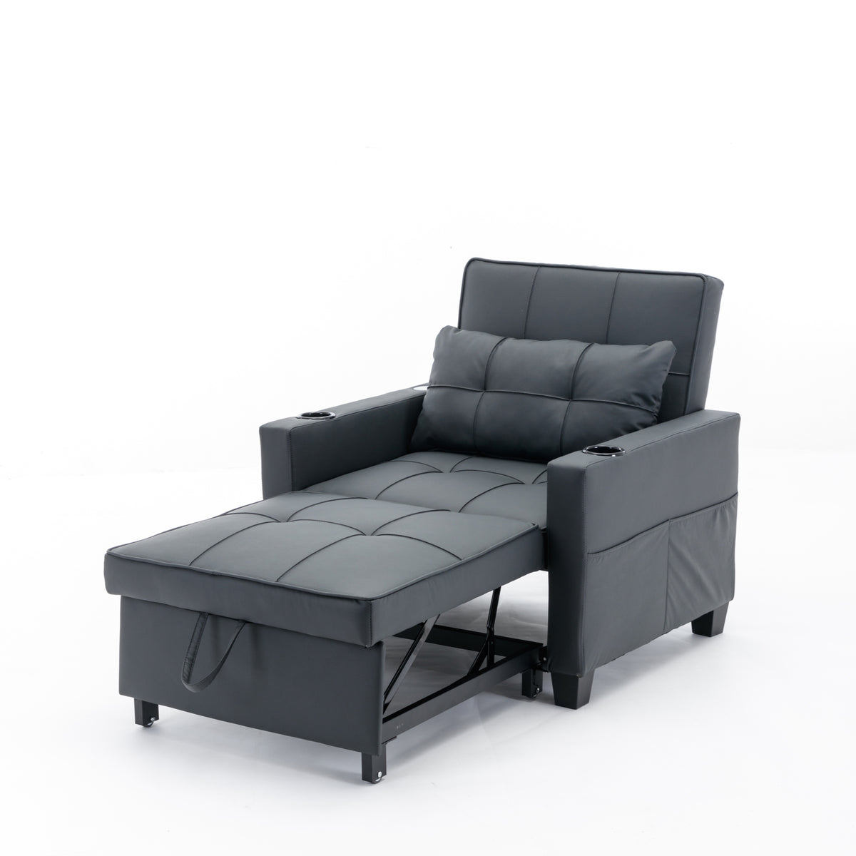 Futon Chair Bed Convertible Chair 3 In 1 Pull Out Sleeper Chair Beds With Usb Ports, Wear Resistant And Anti Scratch, Armchair Bed Sleeper For Living Room Black Leather Black Foam Leather 1 Seat