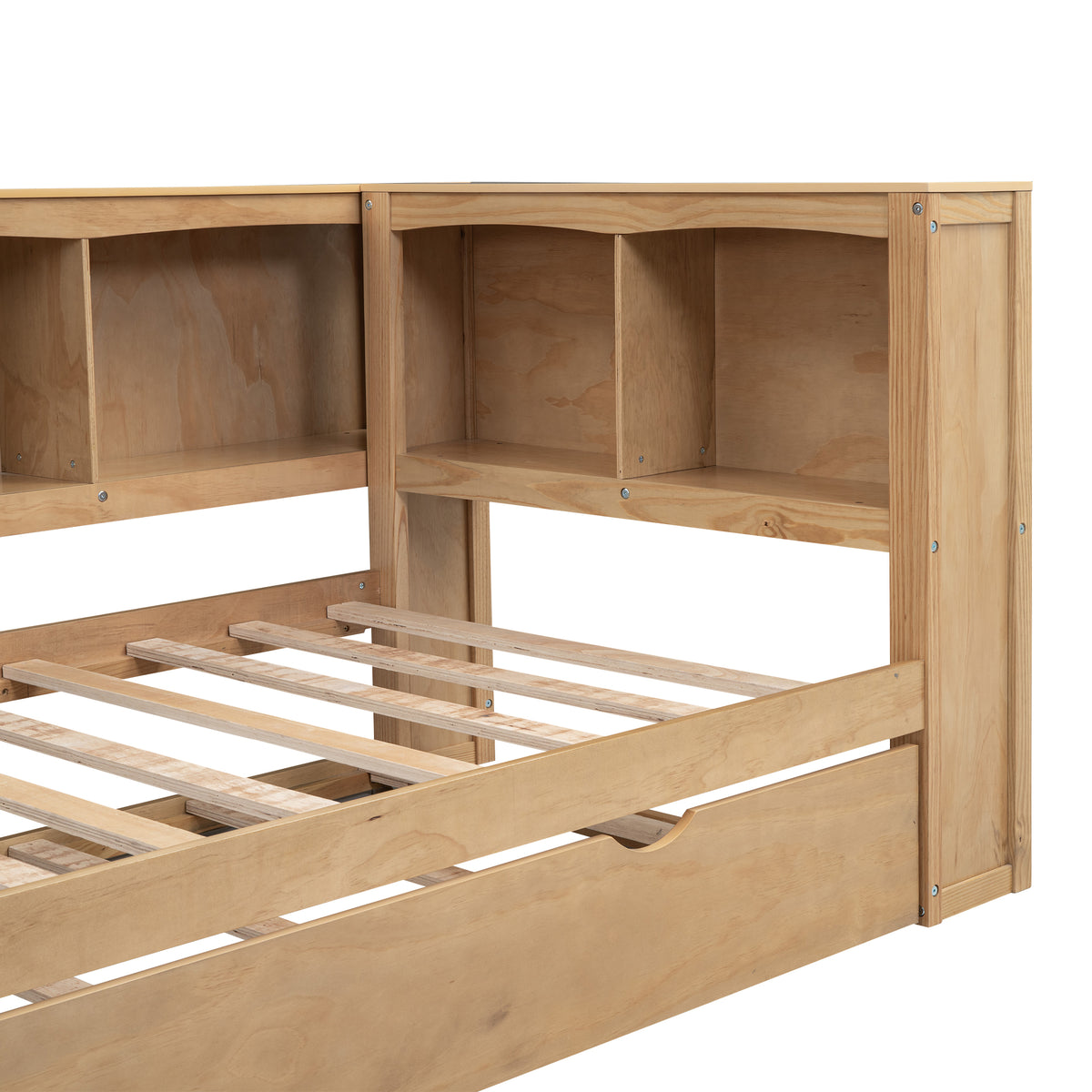 Twin Size Daybed With Trundle, Storage Cabinets And Usb Ports, Wood Color Box Spring Not Required Twin White Wood Solid Wood Mdf