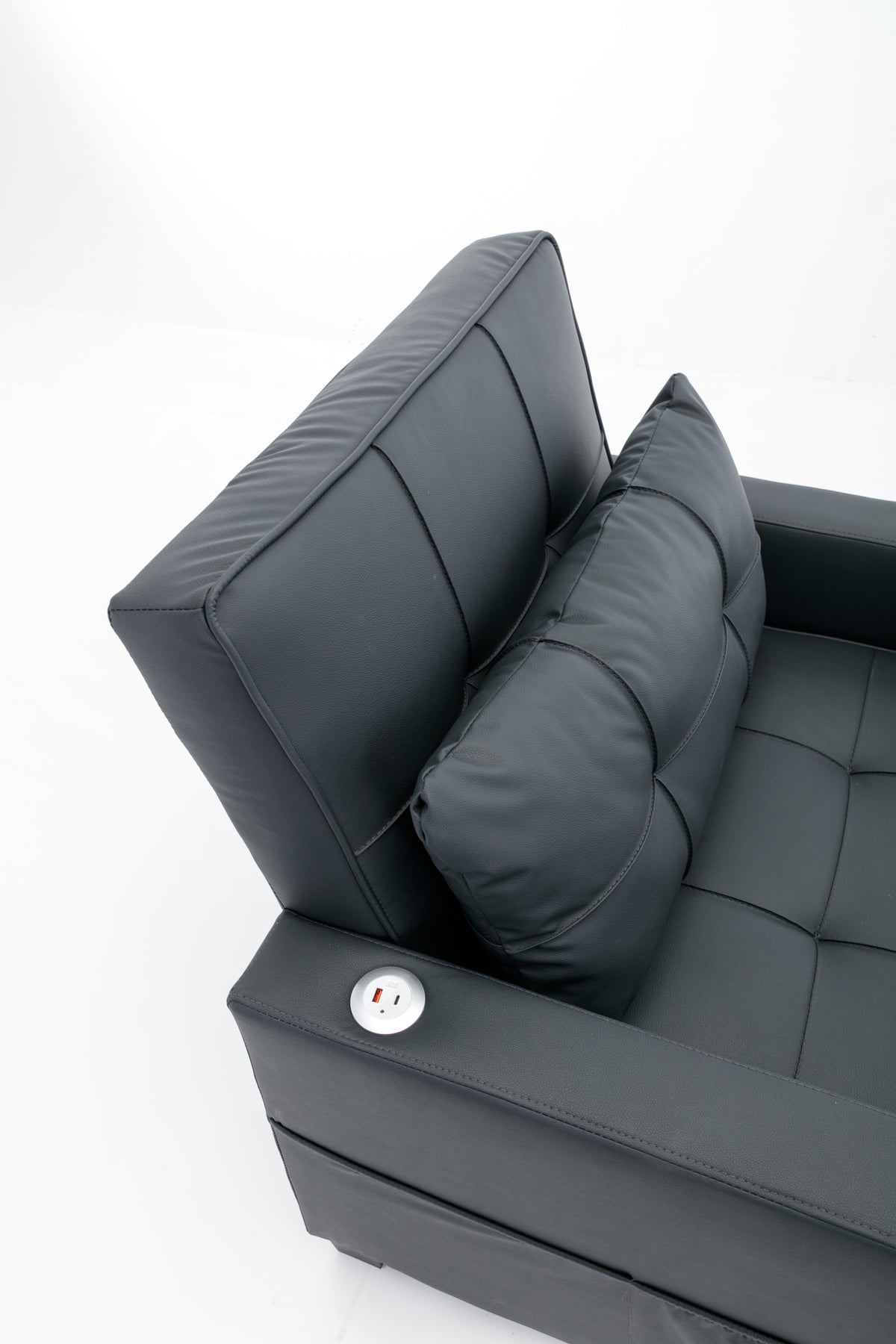 Futon Chair Bed Convertible Chair 3 In 1 Pull Out Sleeper Chair Beds With Usb Ports, Wear Resistant And Anti Scratch, Armchair Bed Sleeper For Living Room Black Leather Black Foam Leather 1 Seat