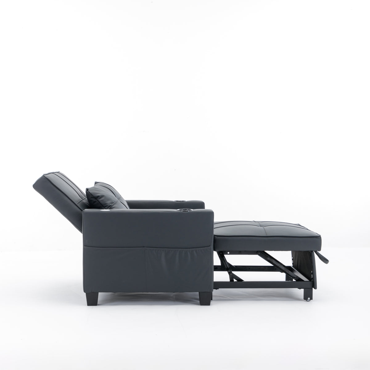 Futon Chair Bed Convertible Chair 3 In 1 Pull Out Sleeper Chair Beds With Usb Ports, Wear Resistant And Anti Scratch, Armchair Bed Sleeper For Living Room Black Leather Black Foam Leather 1 Seat