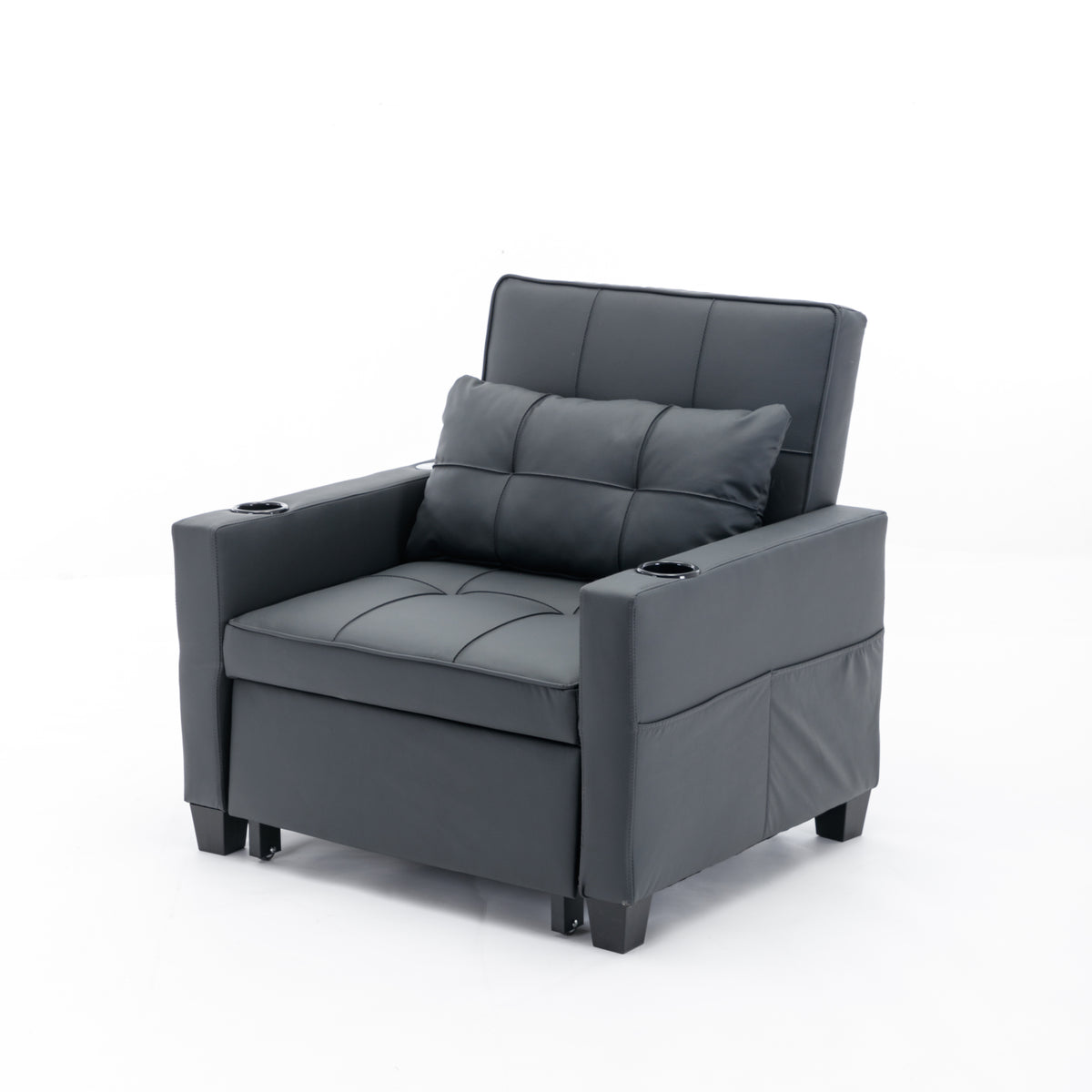 Futon Chair Bed Convertible Chair 3 In 1 Pull Out Sleeper Chair Beds With Usb Ports, Wear Resistant And Anti Scratch, Armchair Bed Sleeper For Living Room Black Leather Black Foam Leather 1 Seat