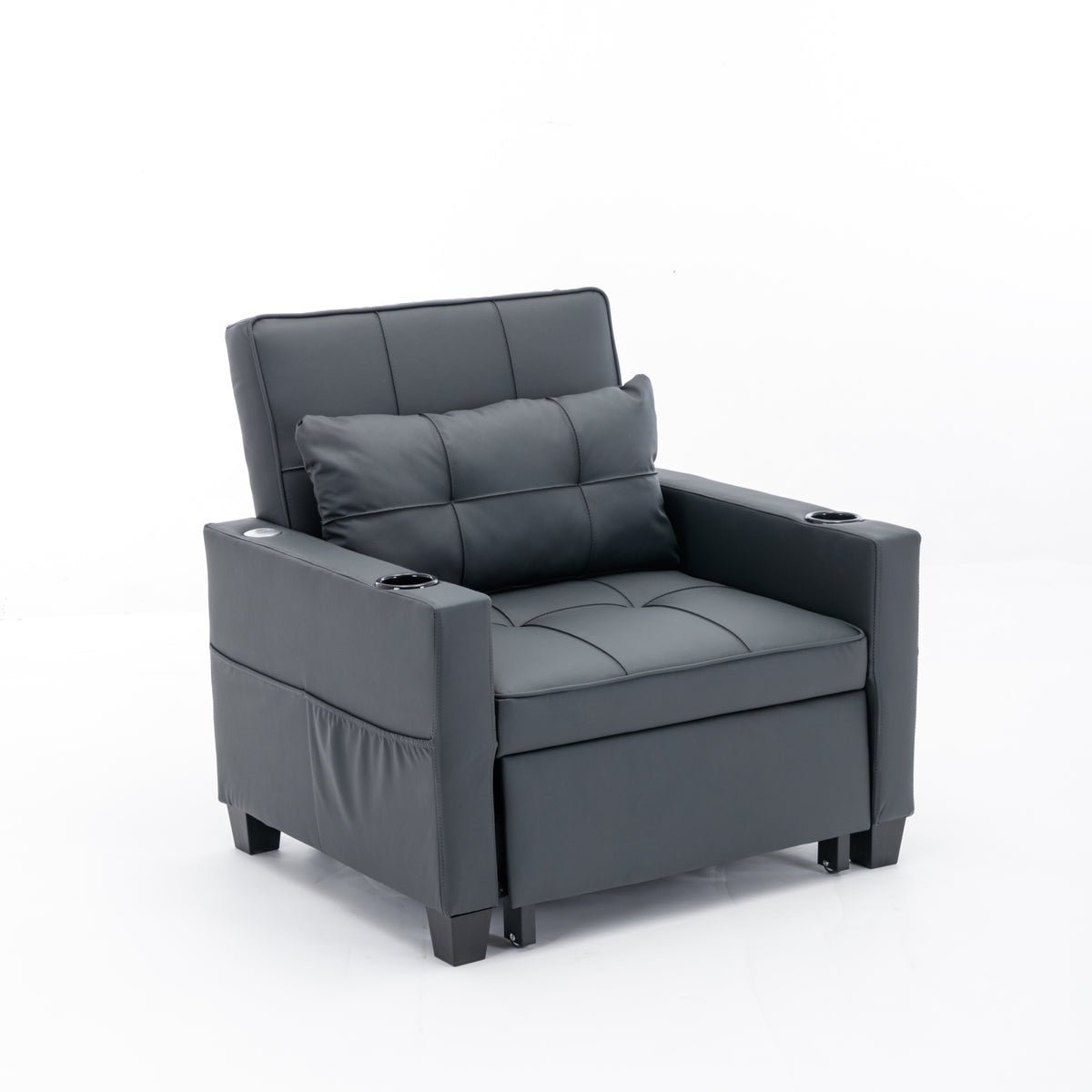 Futon Chair Bed Convertible Chair 3 In 1 Pull Out Sleeper Chair Beds With Usb Ports, Wear Resistant And Anti Scratch, Armchair Bed Sleeper For Living Room Black Leather Black Foam Leather 1 Seat
