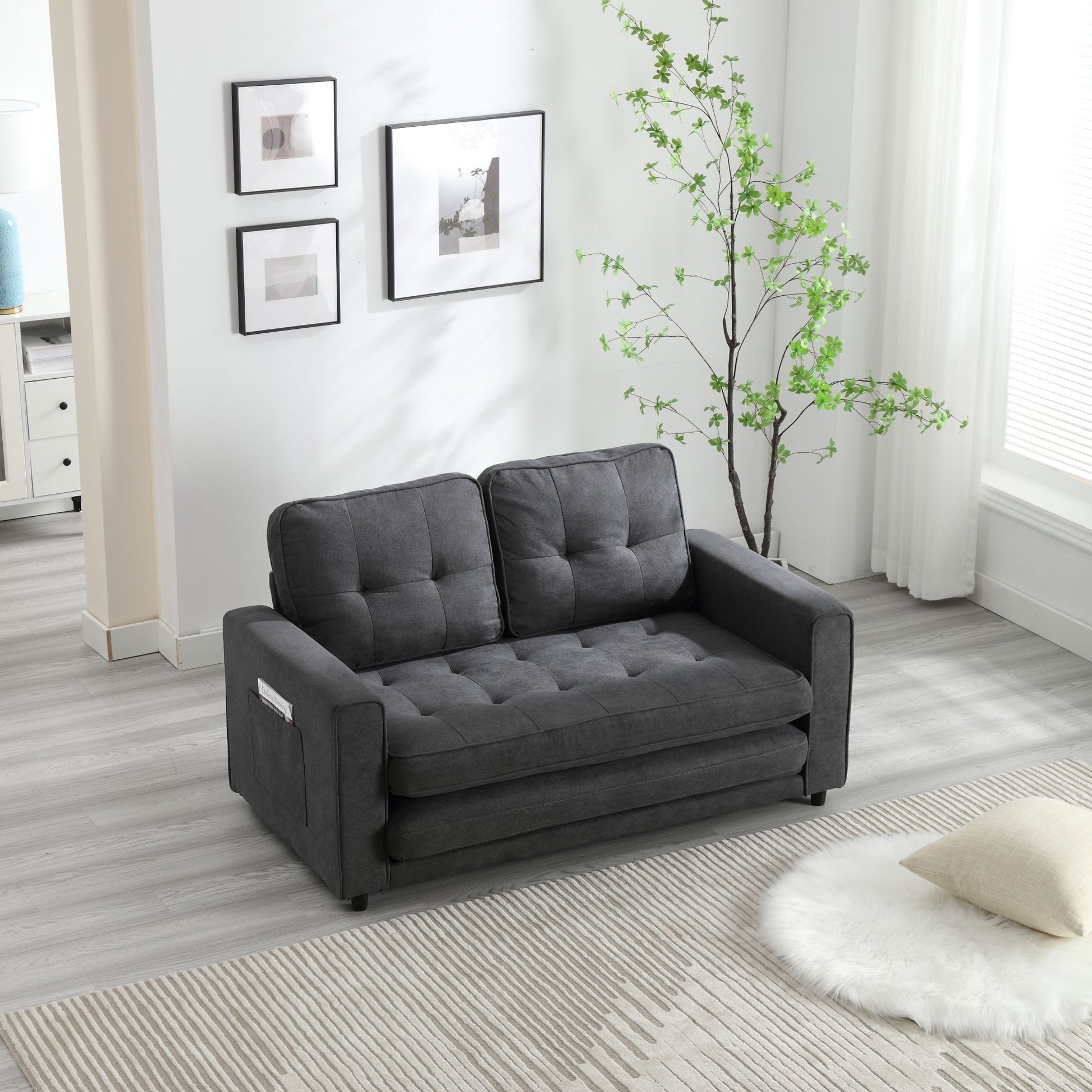 3 Fold Sofa,Convertible Futon Couch Sleeper Sofabed,Space Saving Seat,Pull Out Couch Bed For Living Room,Dark Gray & Light Gray & Beige,Velvet Linen Fabric Dark Gray Velvet
