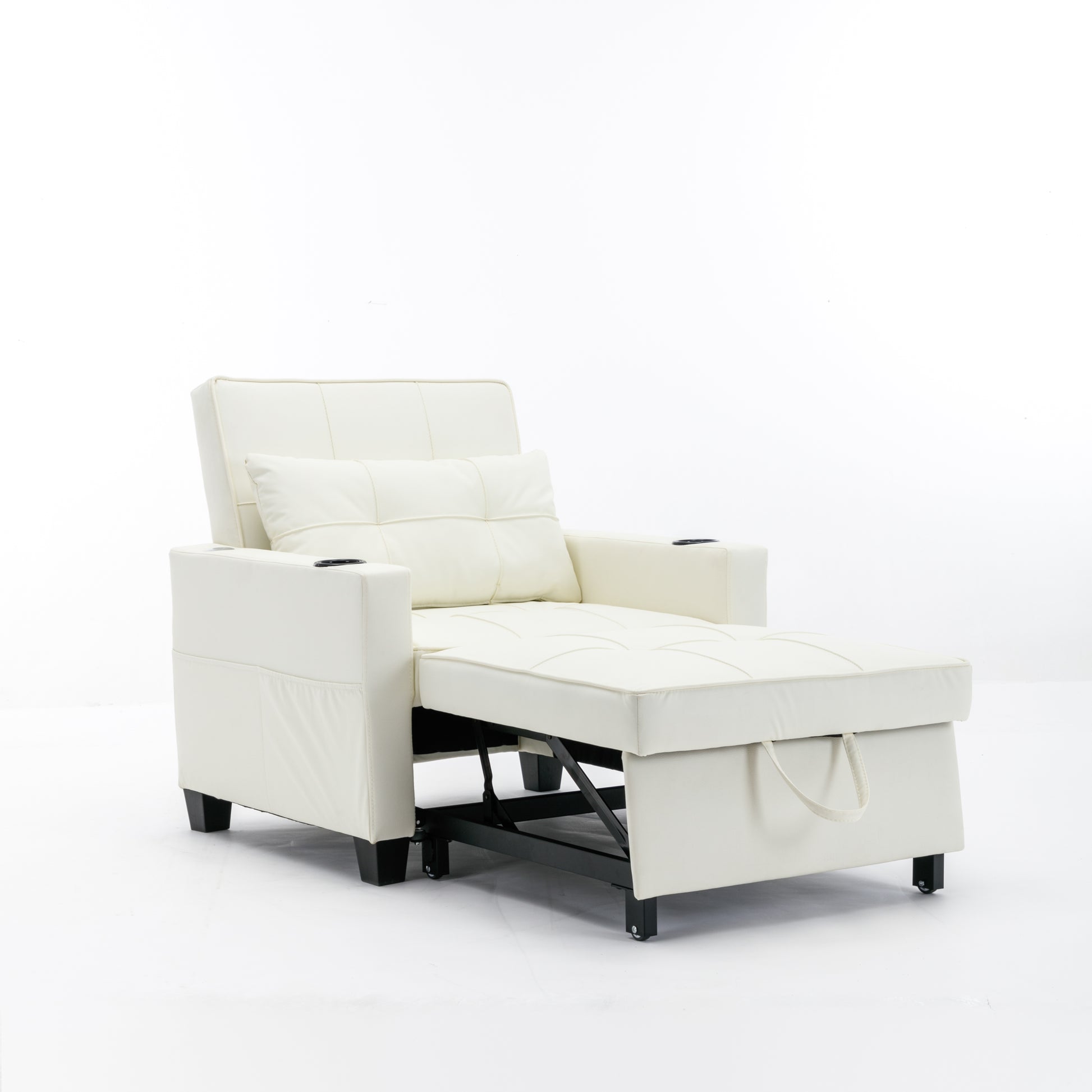 Futon Chair Bed Convertible Chair 3 In 1 Pull Out Sleeper Chair Beds With Usb Ports,Wear Resistant And Anti Scratch, Armchair Bed Sleeper For Living Room White Leather White Foam Leather 1 Seat