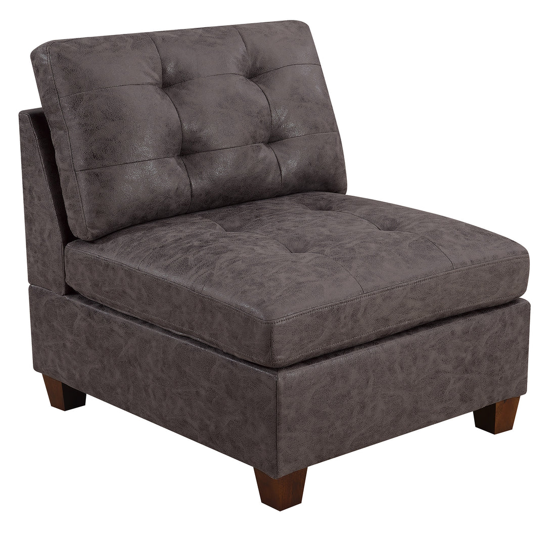 Living Room Furniture Tufted Armless Chair Dark Brown 1Pc Cushion Armless Chair Sofa Wooden Legs Dark Brown Primary Living Space Contemporary,Modern Faux Leather
