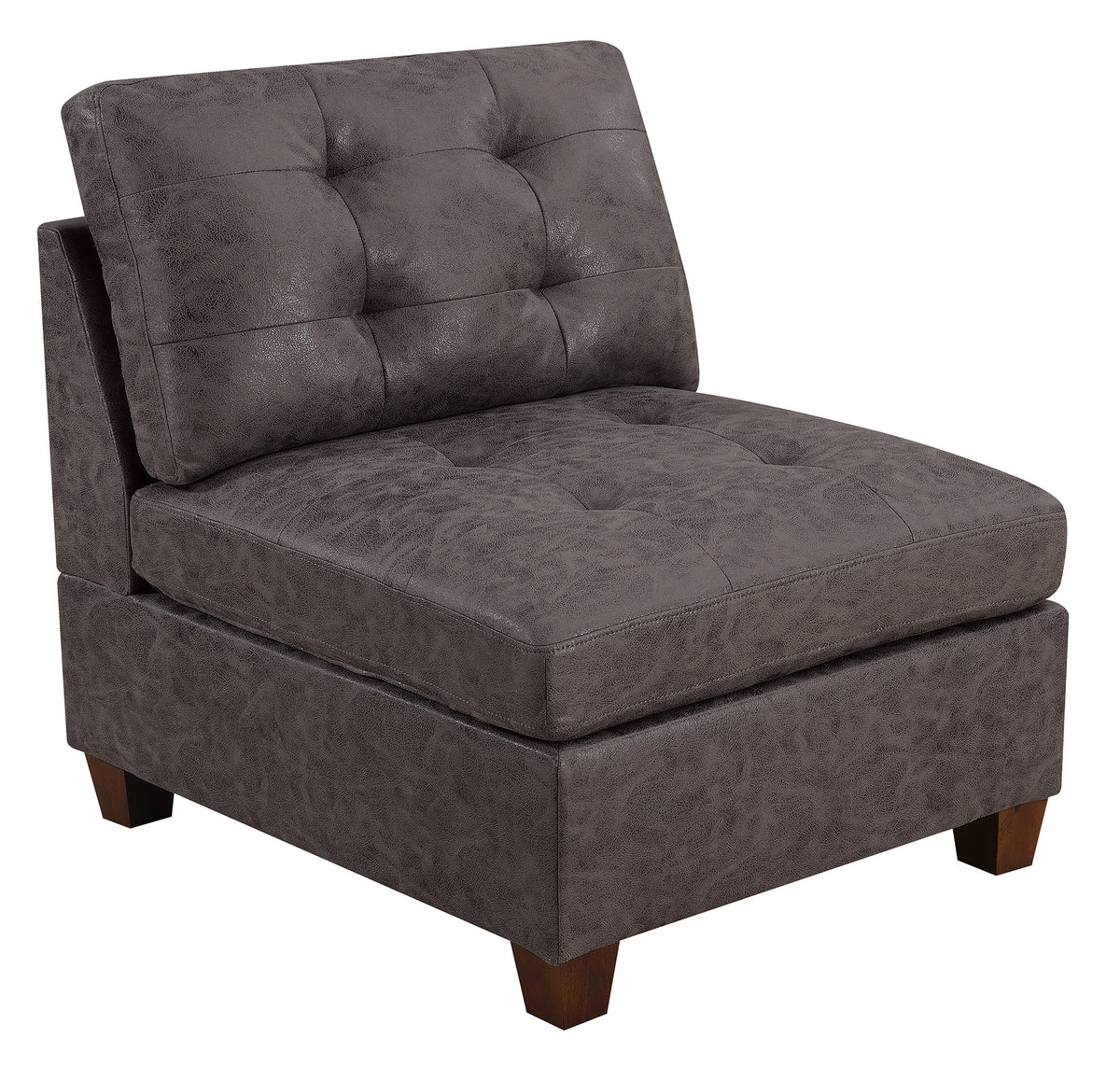 Living Room Furniture Tufted Armless Chair Dark Brown 1Pc Cushion Armless Chair Sofa Wooden Legs Dark Brown Primary Living Space Contemporary,Modern Faux Leather