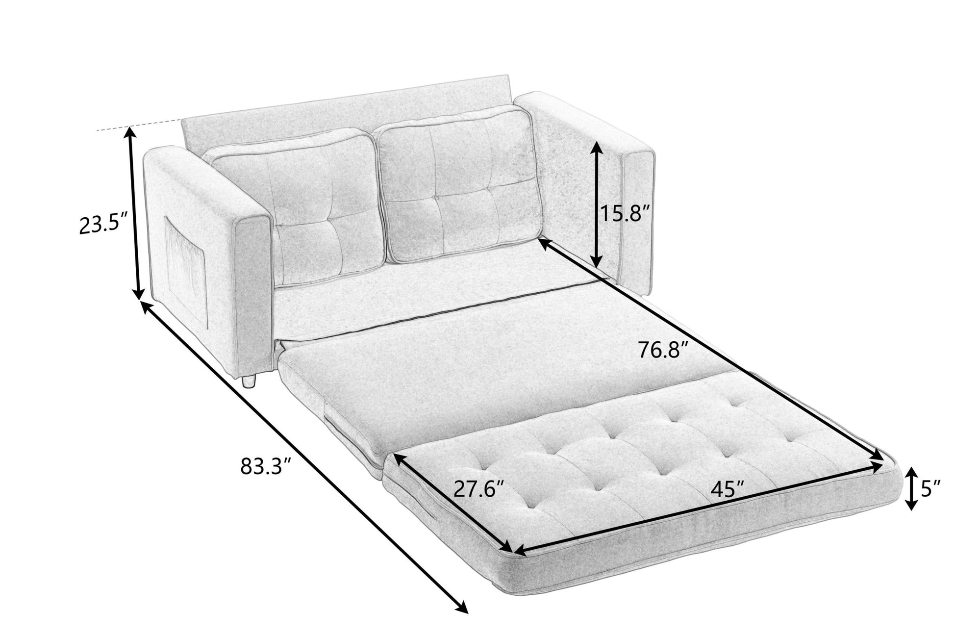 3 Fold Sofa,Convertible Futon Couch Sleeper Sofabed,Space Saving Seat,Pull Out Couch Bed For Living Room,Dark Gray & Light Gray & Beige,Velvet Linen Fabric Beige Velvet Wood Primary Living Space Medium Soft Loose Back Modern Square Arms Velvet 2 Seat