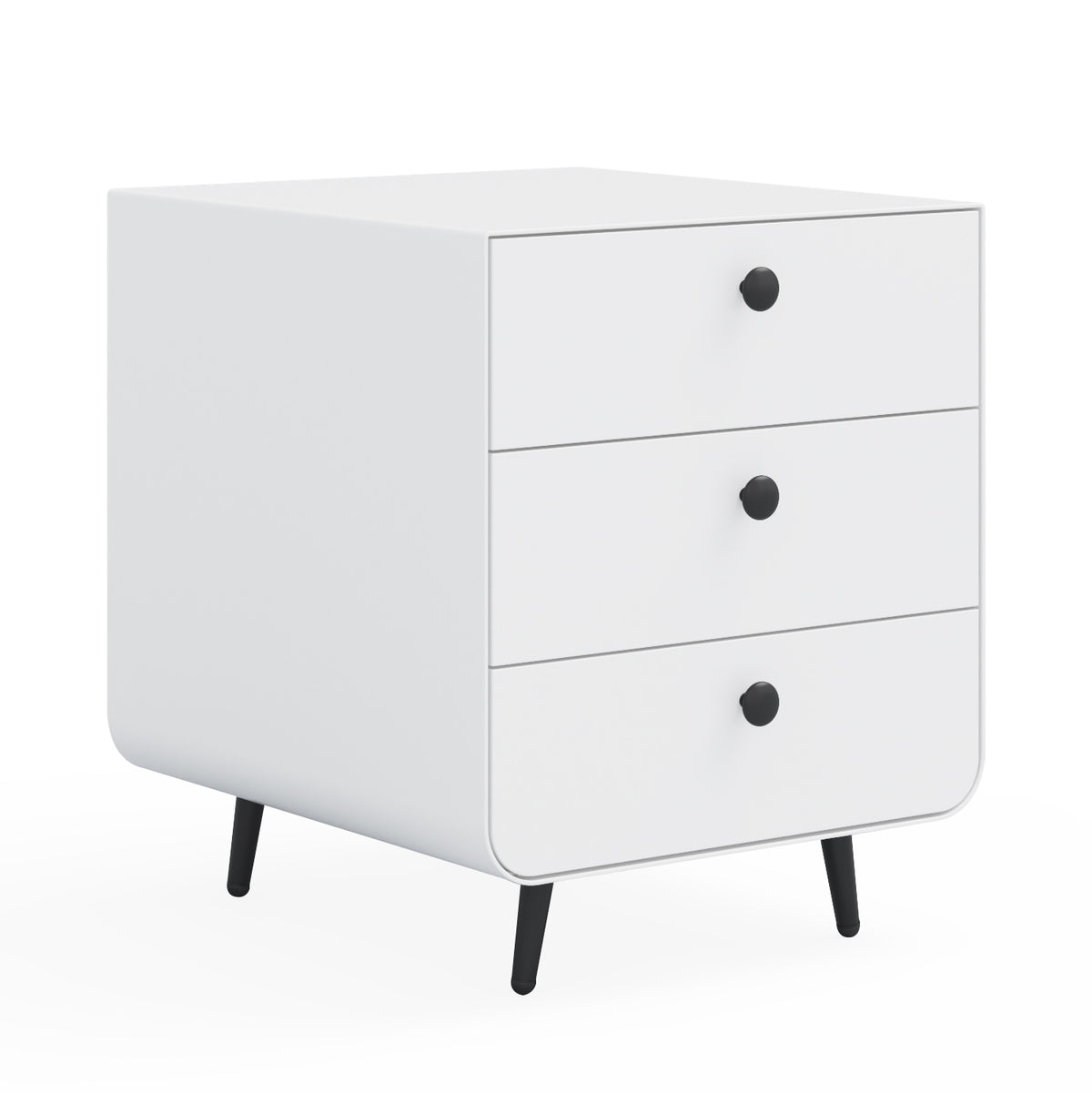 Modern Night Stand Storage Cabinet For Living Room Bedroom, Steel Cabinet With 3 Drawers,Bedside Furniture, Circular Handle White 3 Drawers Steel