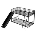Metal Bunk Bed With Slide, Twin Over Twin, Black Box Spring Not Required Black Metal Bedroom Metal