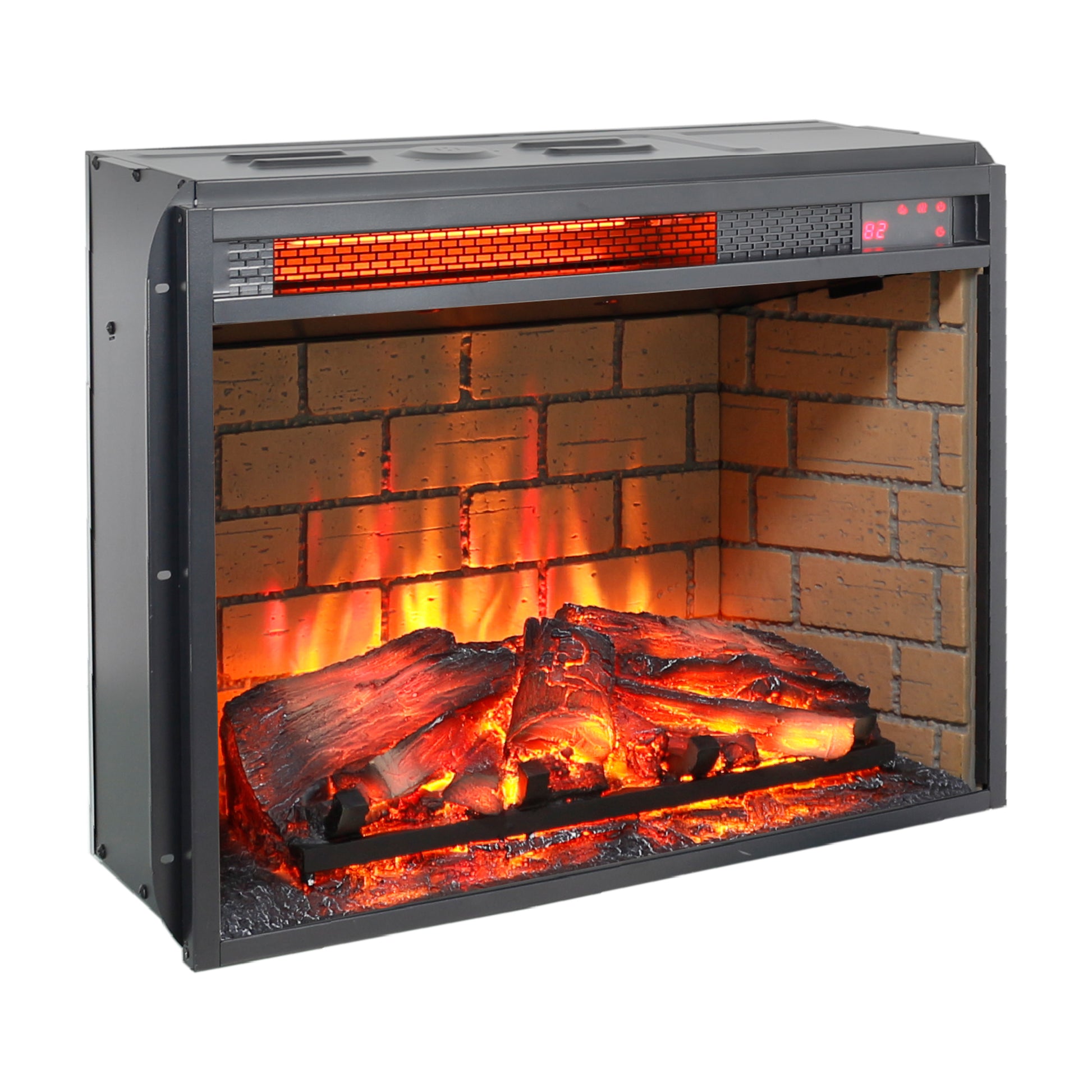 23 Inch Infrared Quartz Heater Fireplace Insert Woodlog Version With Brick Powder Coated Electric Antique Black Vent Free Primary Living Space Yes Insert Tempered Glass Sheet Metal Plastic Electric