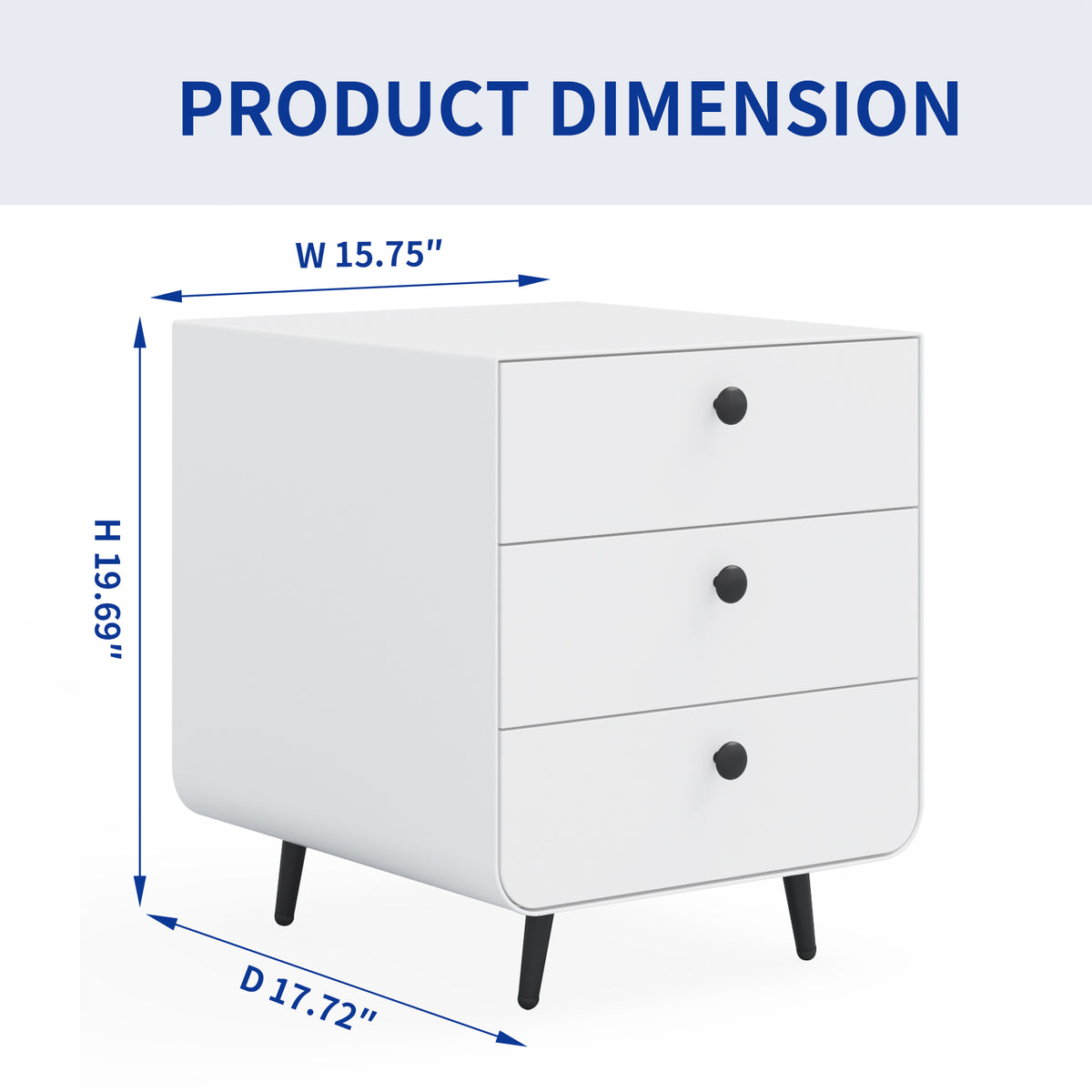 Modern Night Stand Storage Cabinet For Living Room Bedroom, Steel Cabinet With 3 Drawers,Bedside Furniture, Circular Handle White 3 Drawers Steel