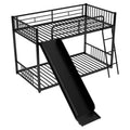 Metal Bunk Bed With Slide, Twin Over Twin, Black Box Spring Not Required Black Metal Bedroom Metal