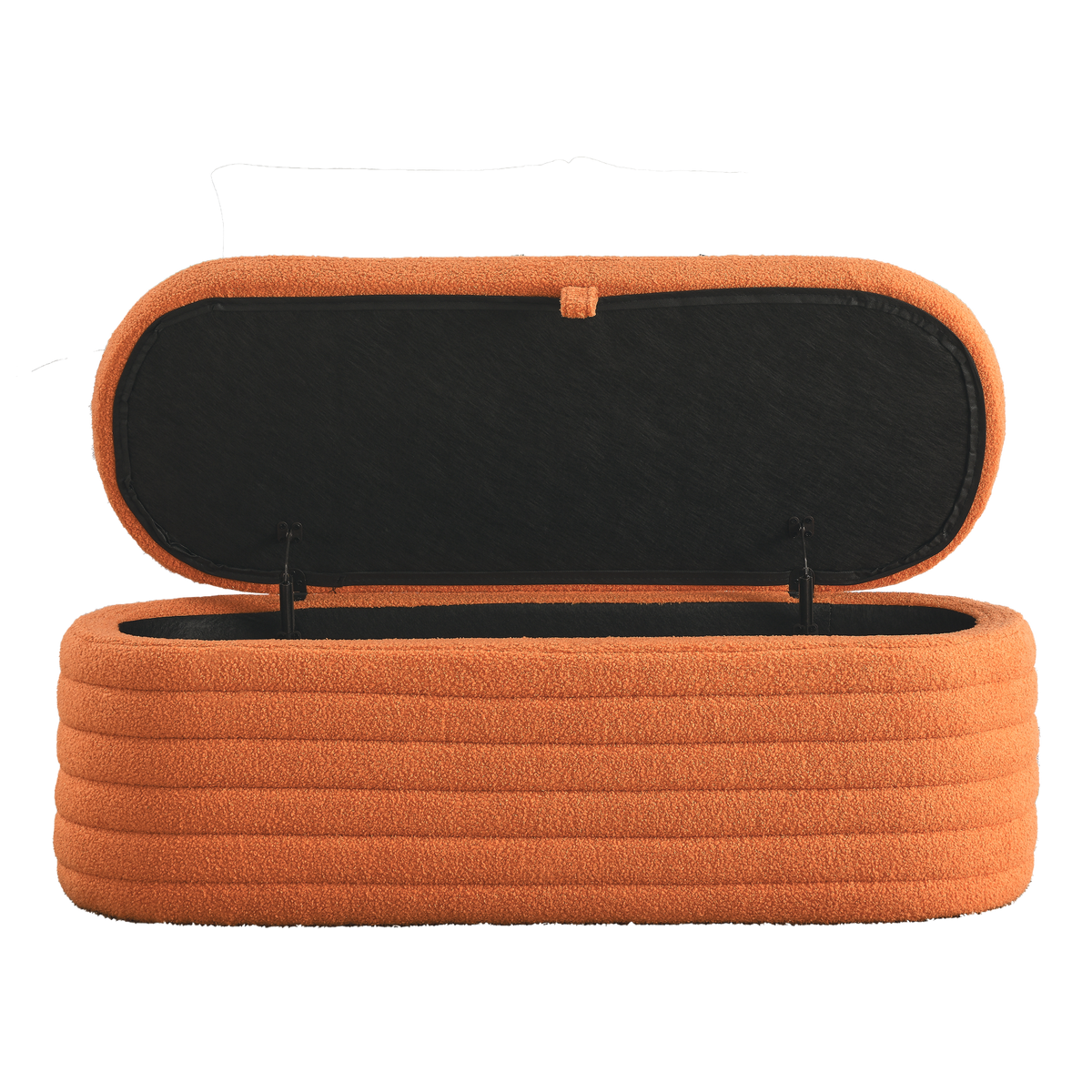 Video Welike Length 45.5 Inchesstorage Ottoman Bench Upholstered Fabric Storage Bench End Of Bed Stool With Safety Hinge For Bedroom, Living Room, Entryway, Orange Teddy. Orange Foam Fabric