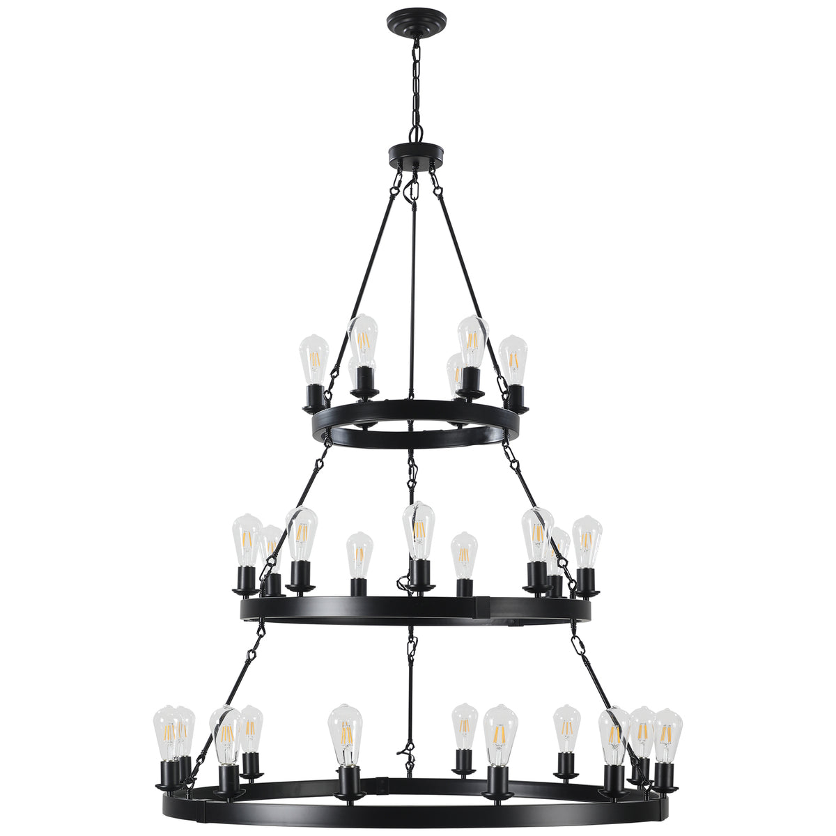 Sku:W1340P206660 27 Light Metal Ring Chandelier Black Black Retro Iron