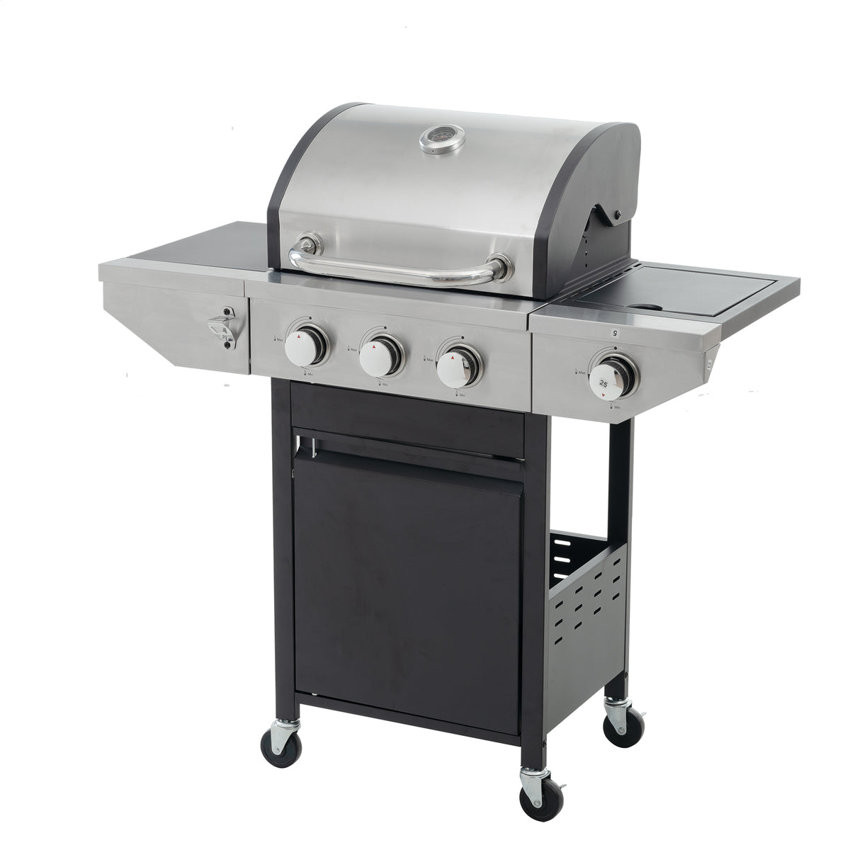 Propane Grill 3 Burner Barbecue Grill Stainless Steel Gas Grill With Side Burner, 37,000 Btu Outdoor Cooking, Patio, Garden Barbecue Grill, Black And Silver Silver Stainless Steel