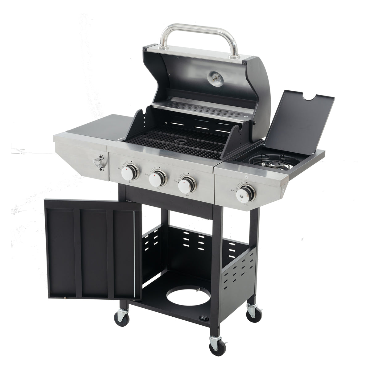 Propane Grill 3 Burner Barbecue Grill Stainless Steel Gas Grill With Side Burner, 37,000 Btu Outdoor Cooking, Patio, Garden Barbecue Grill, Black And Silver Silver Stainless Steel