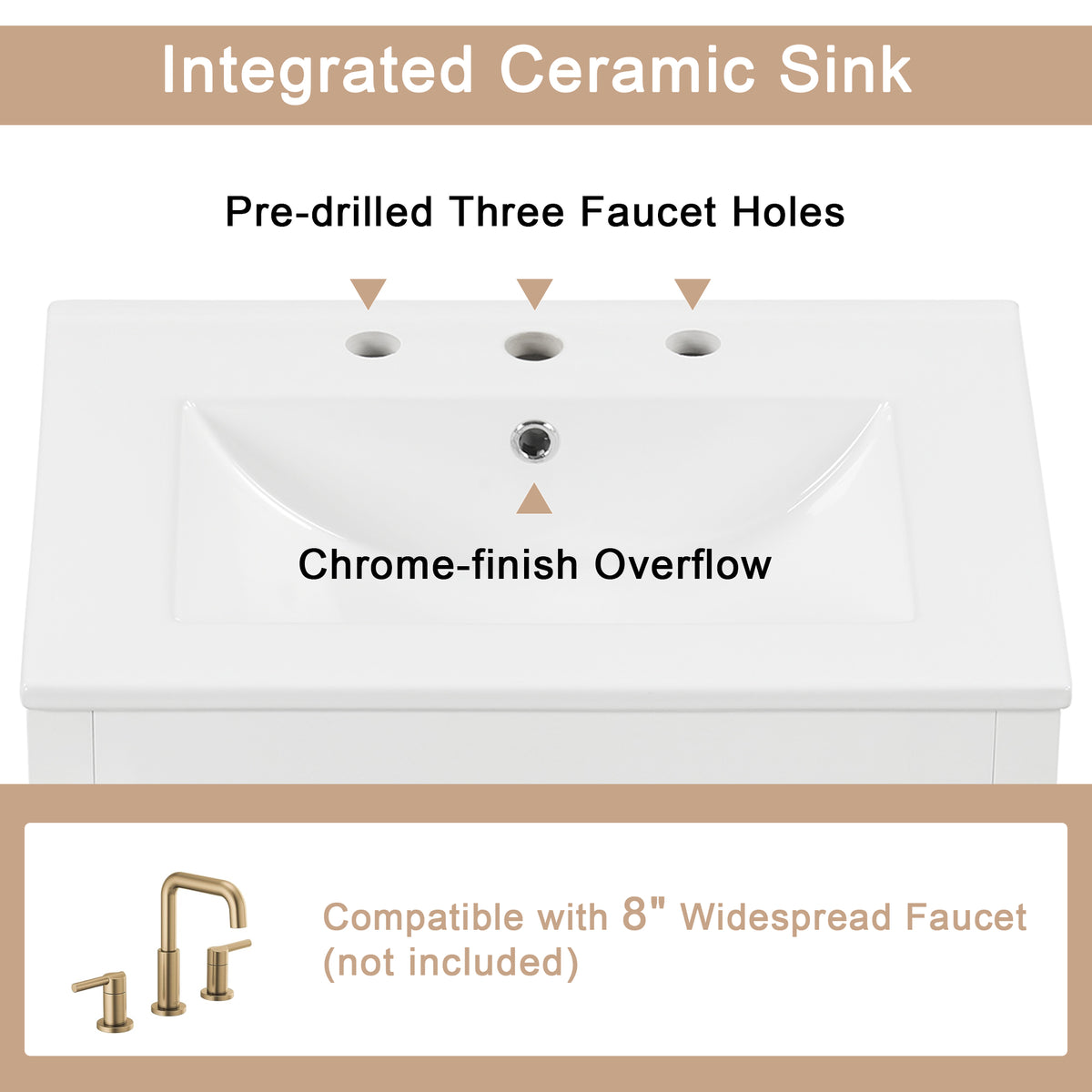 24" Bathroom Vanity With Sink, Bathroom Vanity Cabinet With One Drawer And Doors, Solid Wood And Mdf, White White Solid Wood Mdf