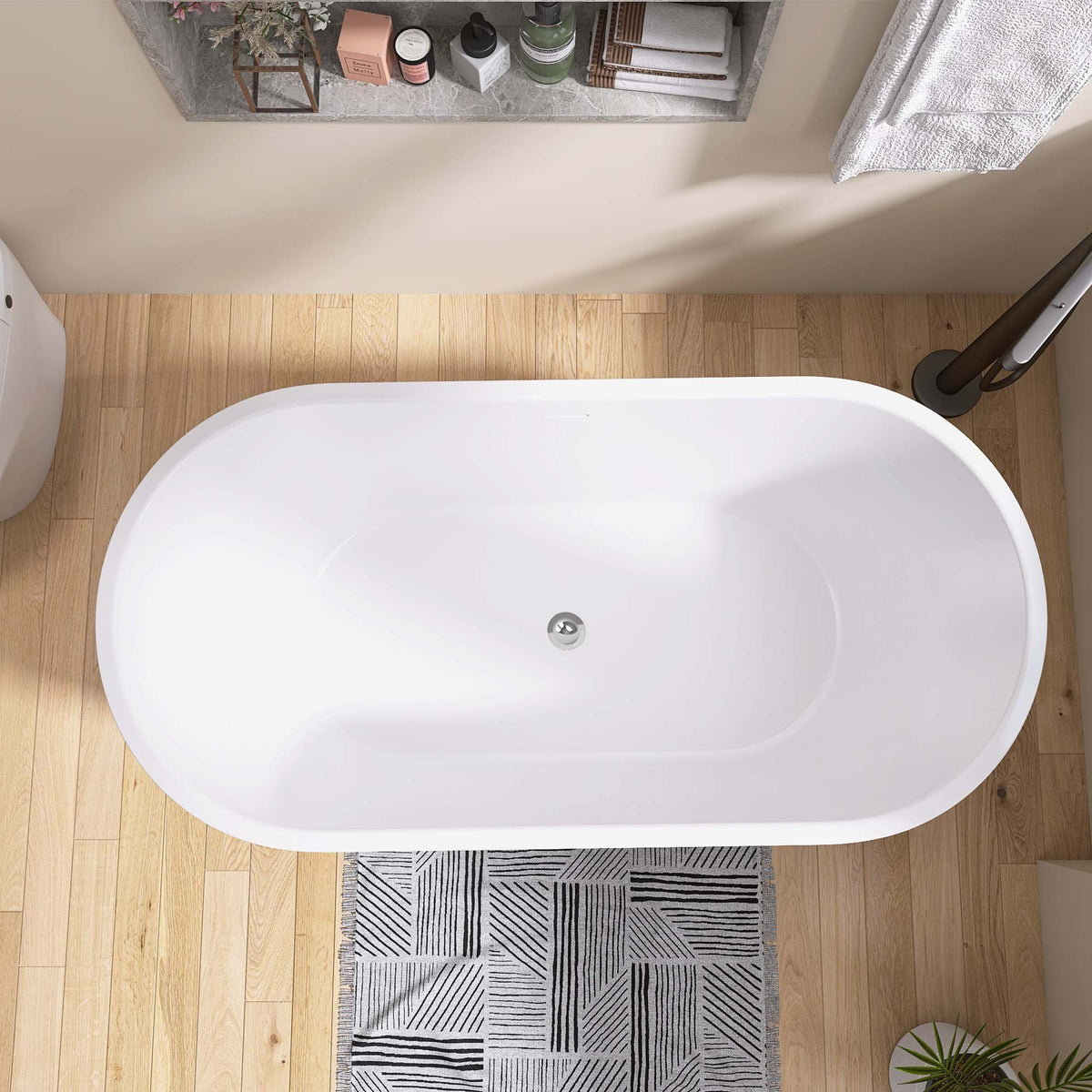 51" Acrylic Free Standing Tub Classic Oval Shape Soaking Tub, Adjustable Freestanding Bathtub With Integrated Slotted Overflow And Chrome Pop Up Drain Anti Clogging Gloss White Gloss White Oval Bathroom Freestanding Tubs Polished Less Than 59 In Modern