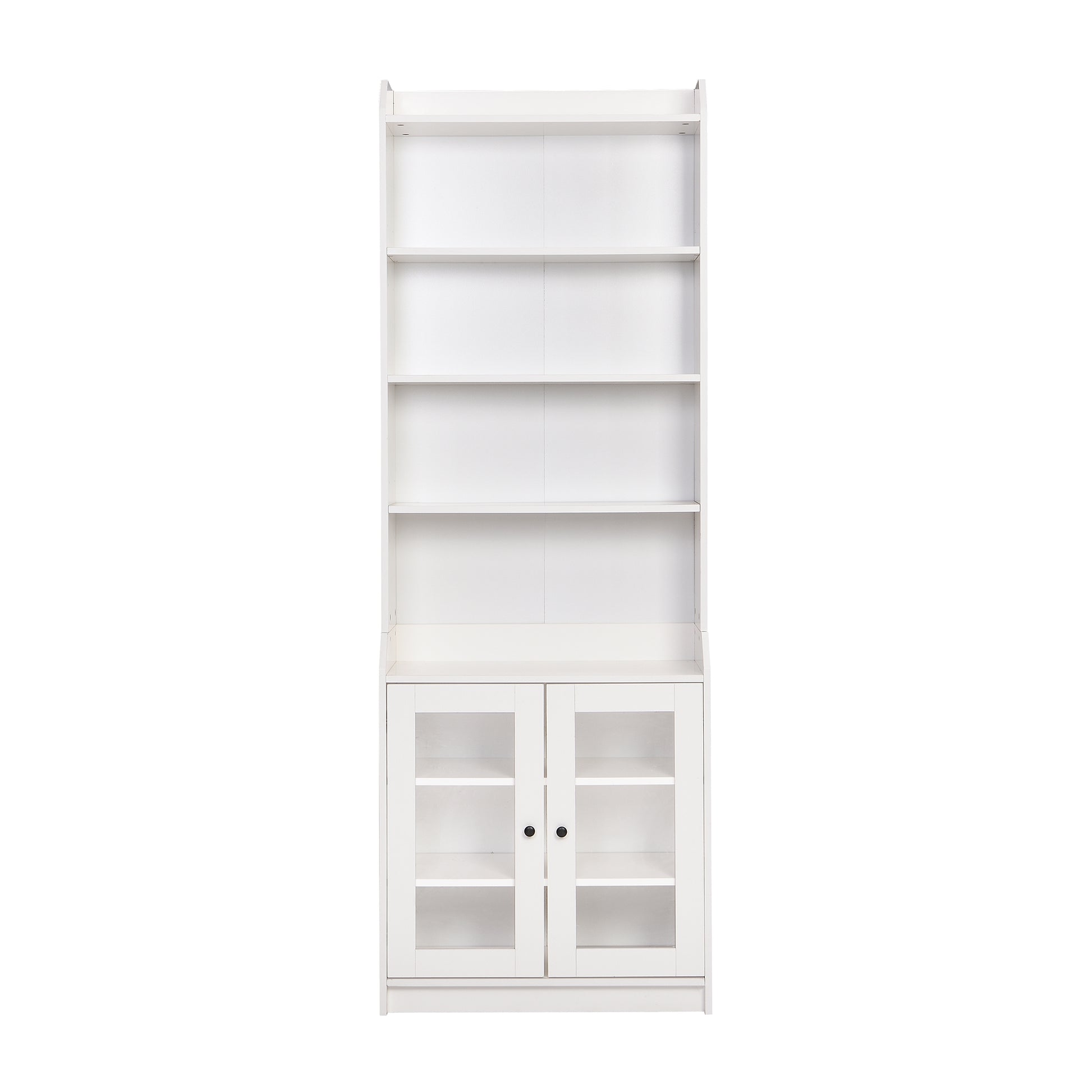 Elegant Tall Cabinet With Acrylic Board Door, Versatile Sideboard With Graceful Curves, Contemporary Bookshelf With Adjustable Shelves For Living Room, White Freestanding 5 Or More Shelves White Primary Living Space Open Storage Space Particle Board