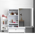 Fashion Vanity Desk With Mirror And Lights For Makeup And Chair, Vanity Mirror With Lights And Table Set With 3 Color Lighting Brightness Adjustable, 4 Drawers, White Color White Mdf
