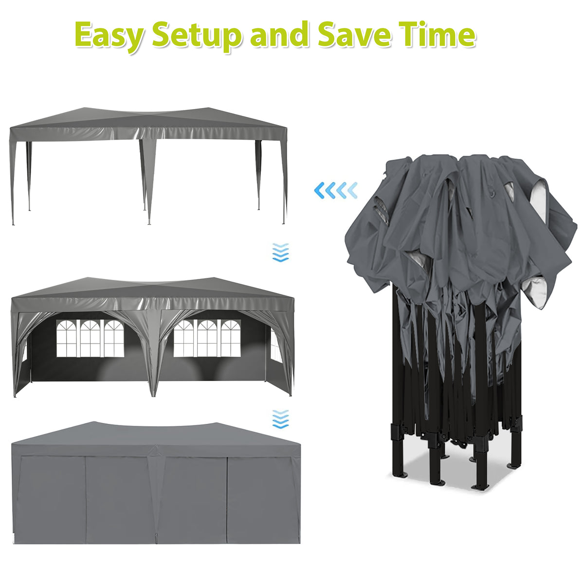 10'X20' Ez Pop Up Canopy Outdoor Portable Party Folding Tent With 6 Removable Sidewalls Carry Bag 6 Pcs Weight Bag Beige Grey Gray Square Screens Included Umbrellas Portable Metal