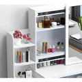 Fashion Vanity Desk With Mirror And Lights For Makeup And Chair, Vanity Mirror With Lights And Table Set With 3 Color Lighting Brightness Adjustable, 4 Drawers, White Color White Mdf
