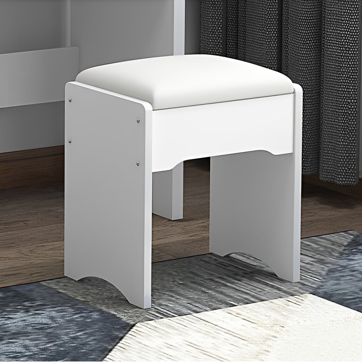 Fashion Vanity Desk With Mirror And Lights For Makeup And Chair, Vanity Mirror With Lights And Table Set With 3 Color Lighting Brightness Adjustable, 4 Drawers, White Color White Mdf