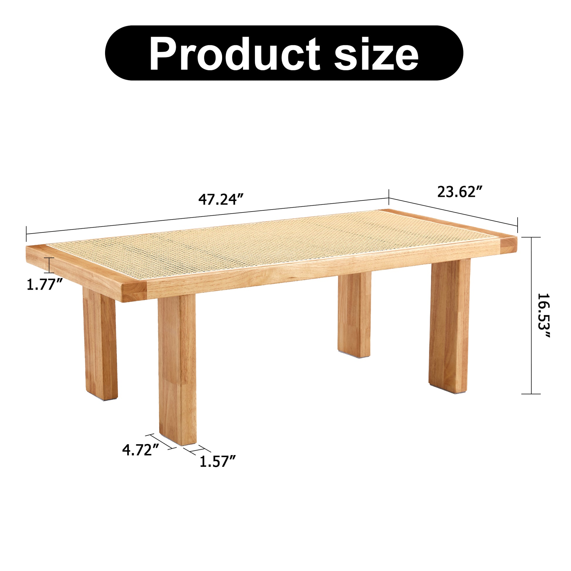 Modern And Minimalist Rectangular Rattan Tabletop With Rubber Wooden Legs, Imitation Rattan Woven Chinese Side Table, Suitable For Small Rectangular Tables In Living Rooms, Dining Rooms, And Bedrooms Natural Wood Solid Wood
