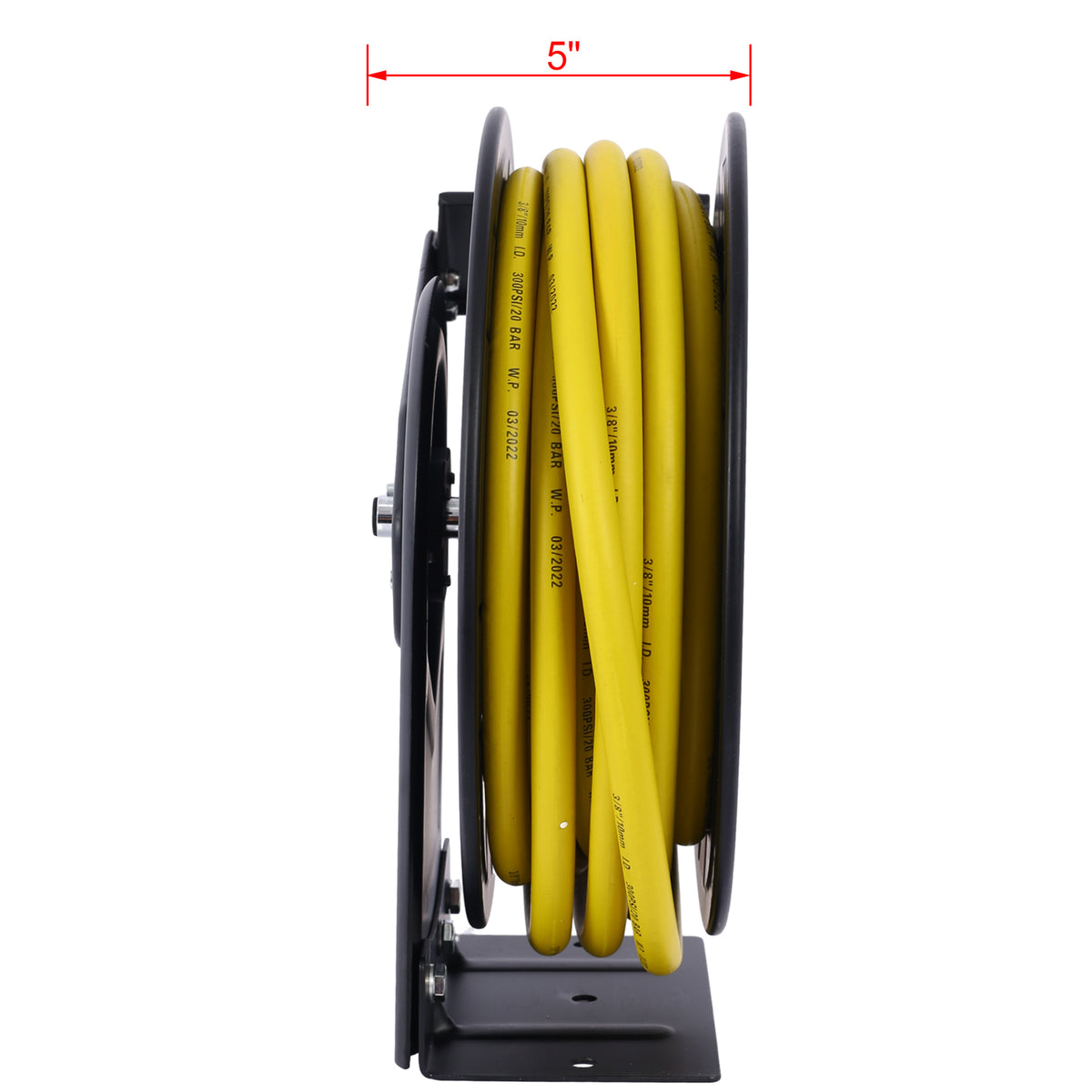 Air Reel Retractable 3 8" Inch X 50' Feet Premium Commercial Flex Hybrid Polymer Hose Max 300 Psi Heavy Duty Steel Frame Black Steel