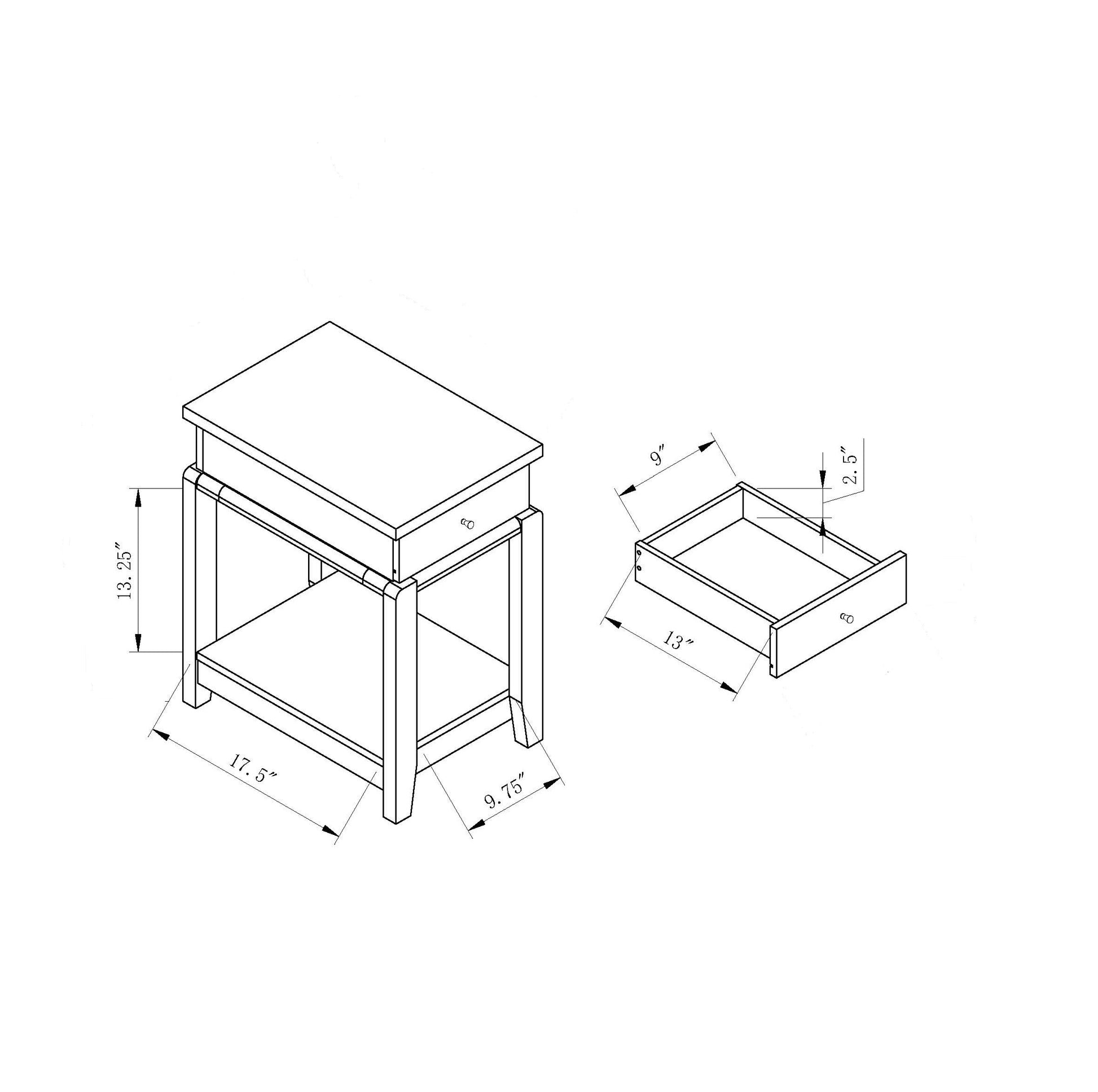 Sofa Side Table, Home Contemporary Table With Drawer And Bottom Shelf In Distressed Grey & Black Grey Particle Board