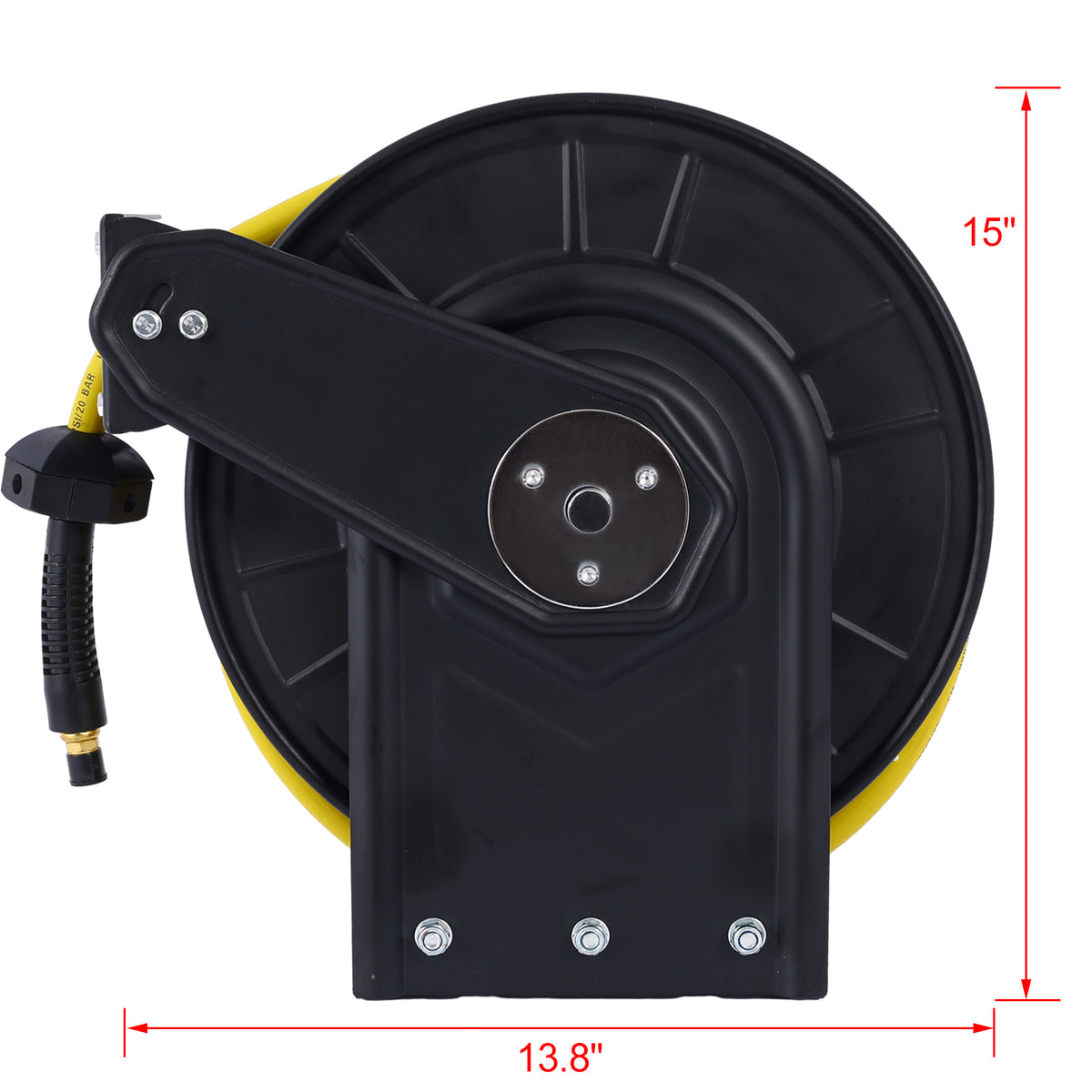 Air Reel Retractable 3 8" Inch X 50' Feet Premium Commercial Flex Hybrid Polymer Hose Max 300 Psi Heavy Duty Steel Frame Black Steel