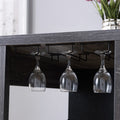 Home Bar Table With Wine Glass Compartment And Three Shelves In Distressed Grey & Black Grey Particle Board
