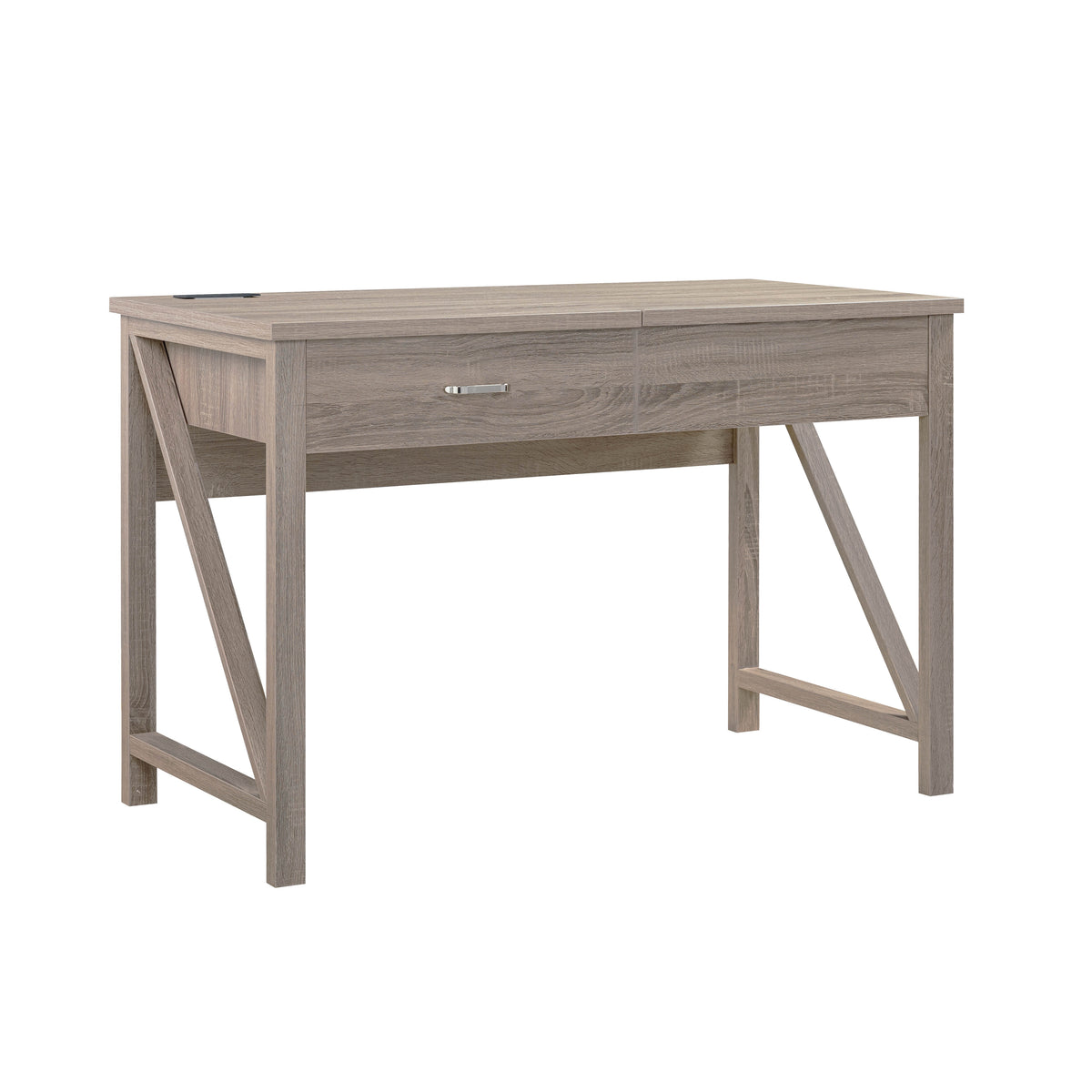 Home Office Desk, Lift Top Desk With Drawer, Usb Power Outlet Taupe Particle Board