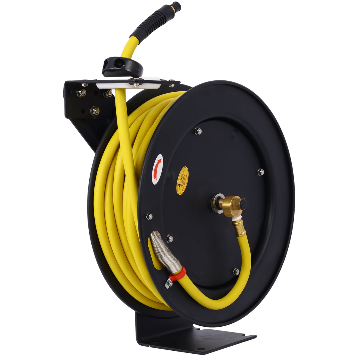 Air Hose Reel Retractable 3 8" Inch X 50' Foot Sbr Rubber Hose Max 300Psi Heavy Duty Industrial Steel Single Arm Construction Black Steel