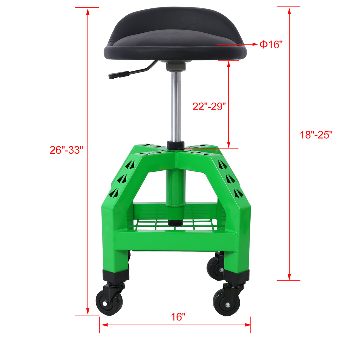 Pneumatic 360 Degree Swivel Stool, Mechanics Rolling Creeper Seat, Heavy Duty Rolling Mechanics Stool, Shop Stool With Casters Green Green Steel