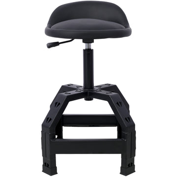 Pneumatic 360 Degree Swivel Stool, Mechanics Rolling Creeper Seat, Heavy Duty Mechanics Stool,Black Black Steel