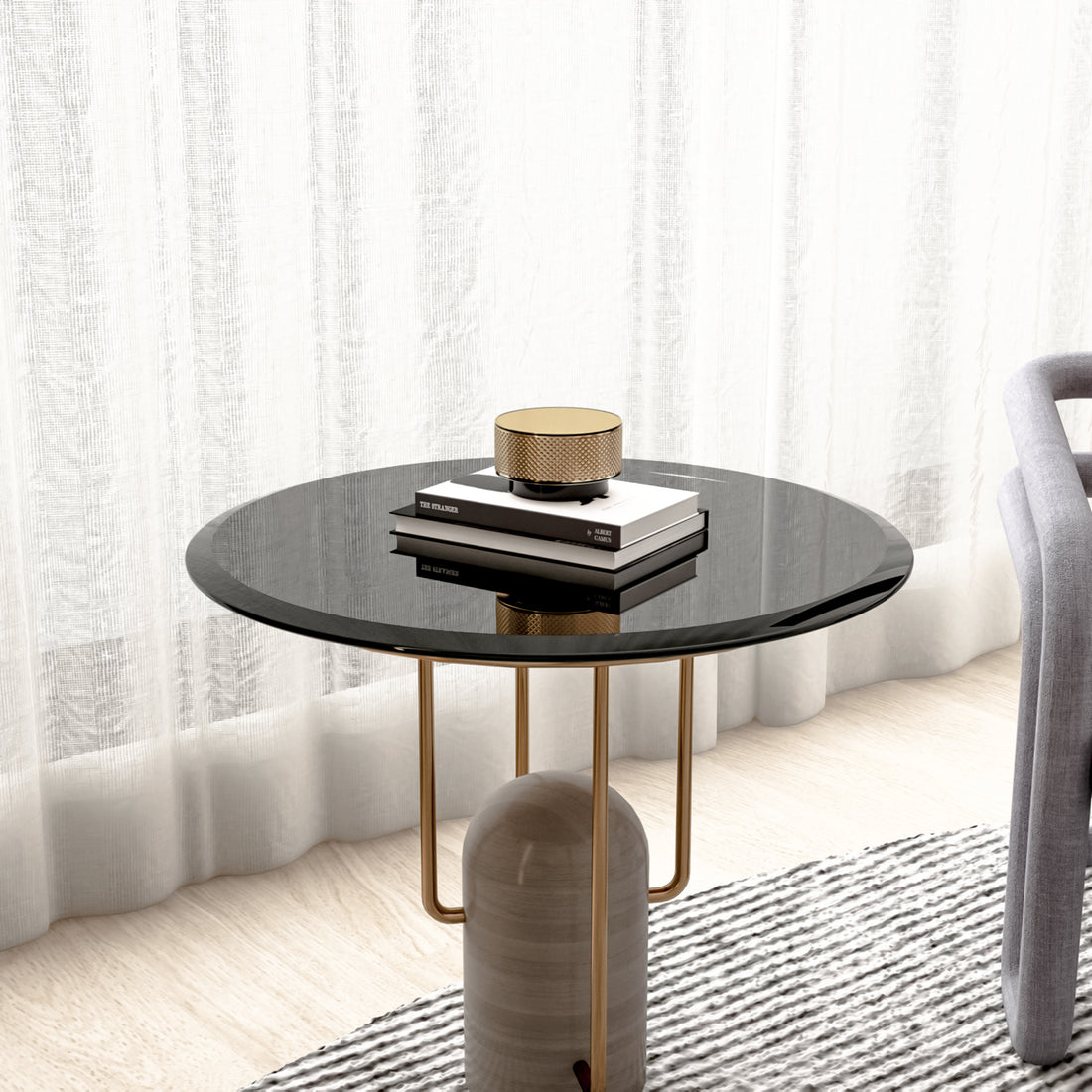 24" Inch Round Tempered Glass Table Top Black Glass 2 5 Inch Thick Beveled Polished Edge Black Tempered Glass
