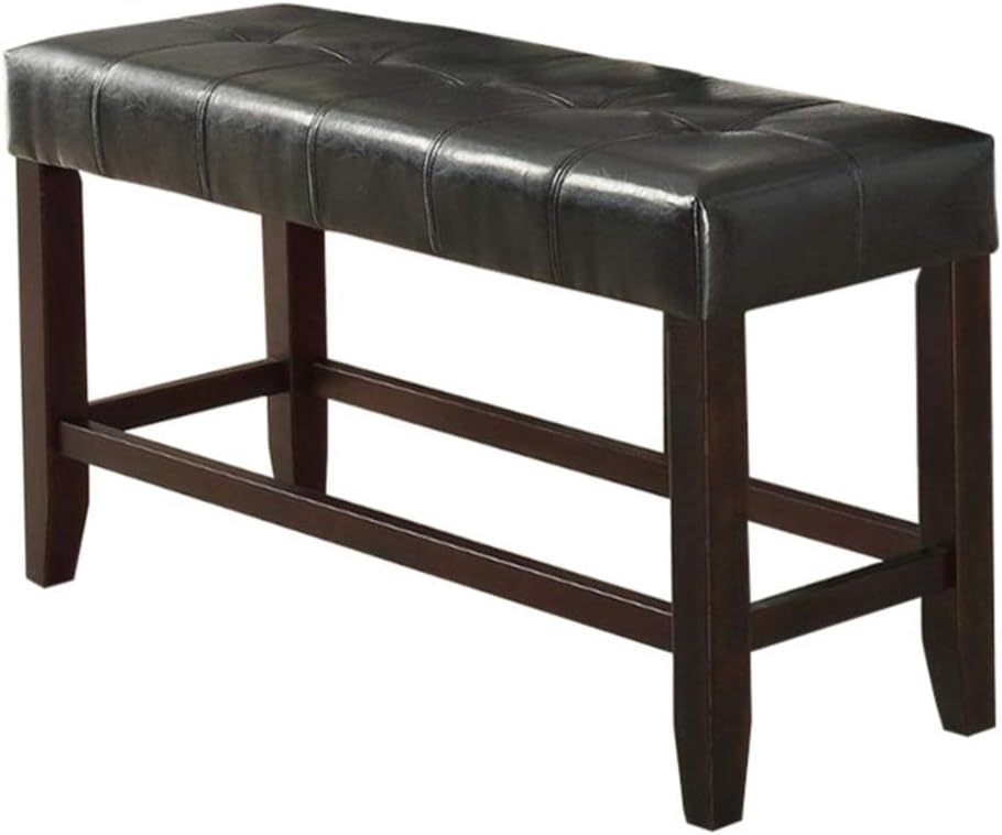 Dining Room Furniture 6Pc Counter Height Dining Set Dining Table W Storage 4X High Chairs 1X Bench Black Faux Leather Tufted Seats Faux Marble Table Top Black Brown Seats 6 Espresso Dining Room 60 Inches Bench Seating Classic,Contemporary,Transitional