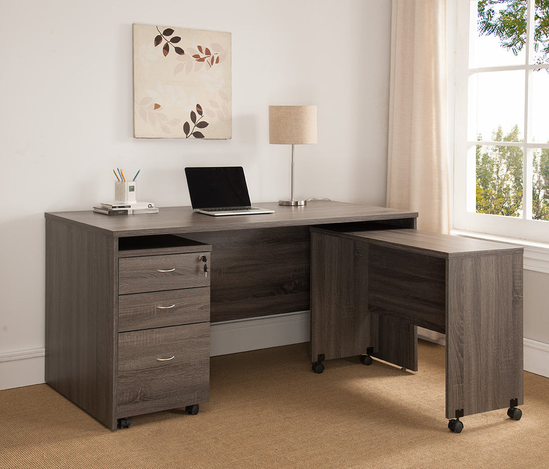 Wooden Mobile Computer Desk, Home Office Desk Distressed Grey Grey Particle Board