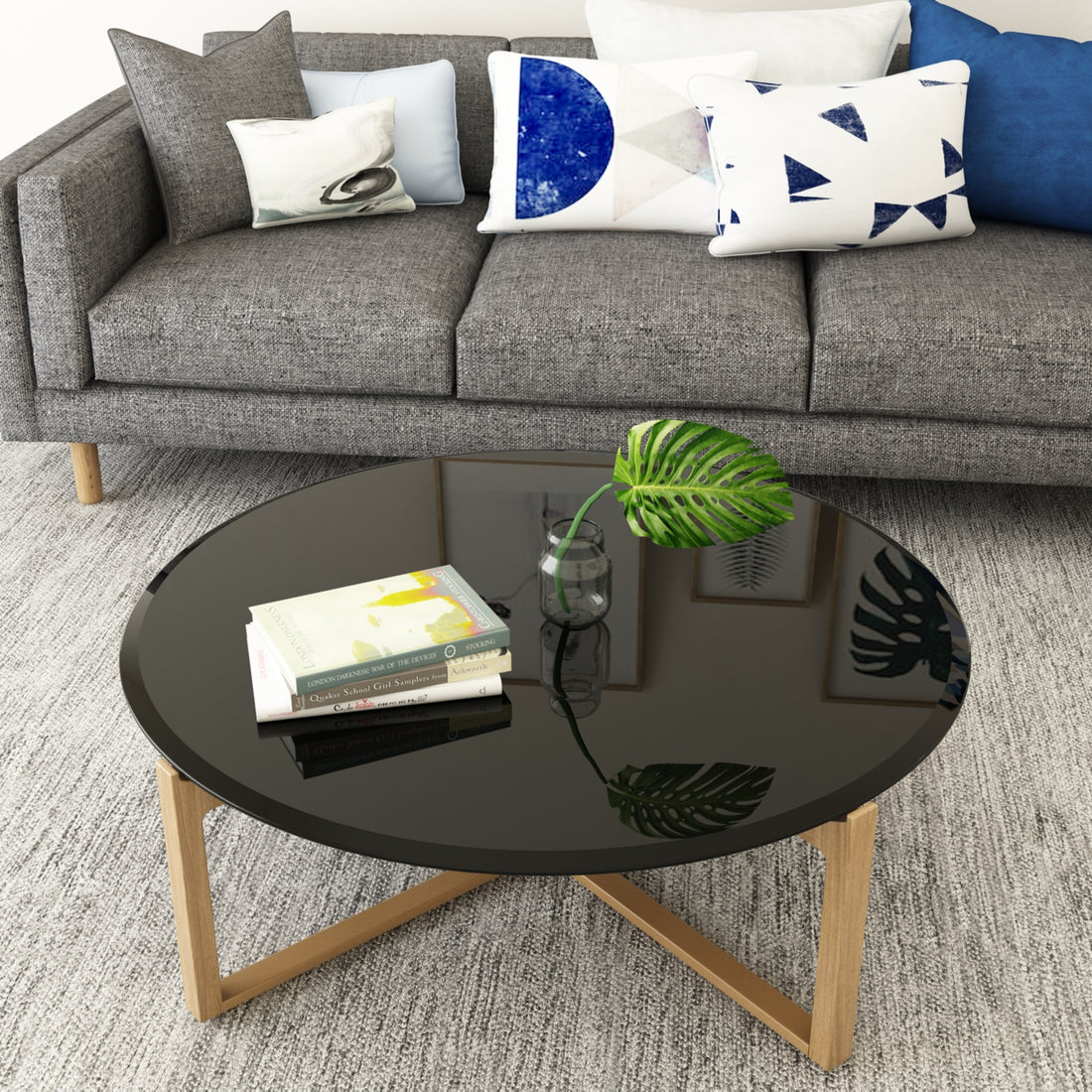 38.6" Inch Round Tempered Glass Table Top Black Glass 2 5" Inch Thick Beveled Polished Edge Black Tempered Glass