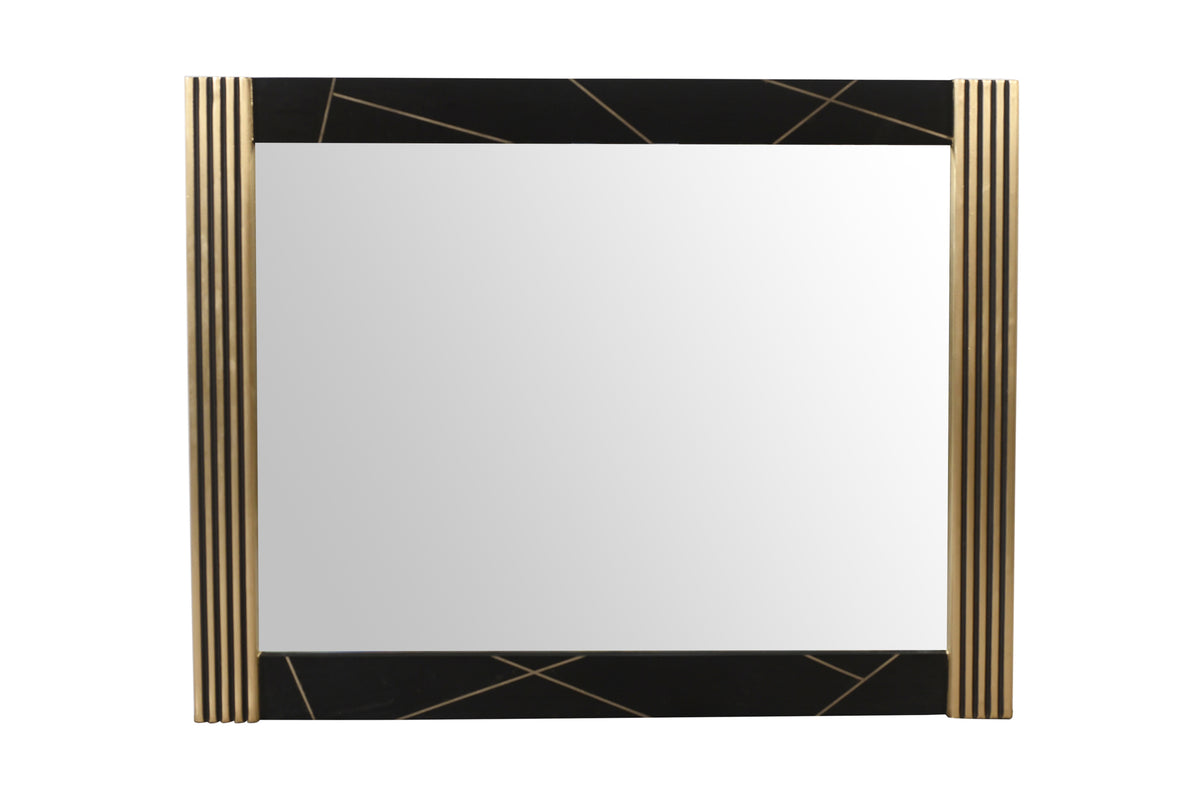 Allure Modern Style 4Pc Queen Bedroom Set Made With Mango Wood And Finished With Brass Metal Box Spring Not Required Queen Black Wood 4 Piece Set Bedroom Bed Included,Dresser Included,Mirror Included,Nightstand Included Contemporary,Modern Solid Wood Mdf