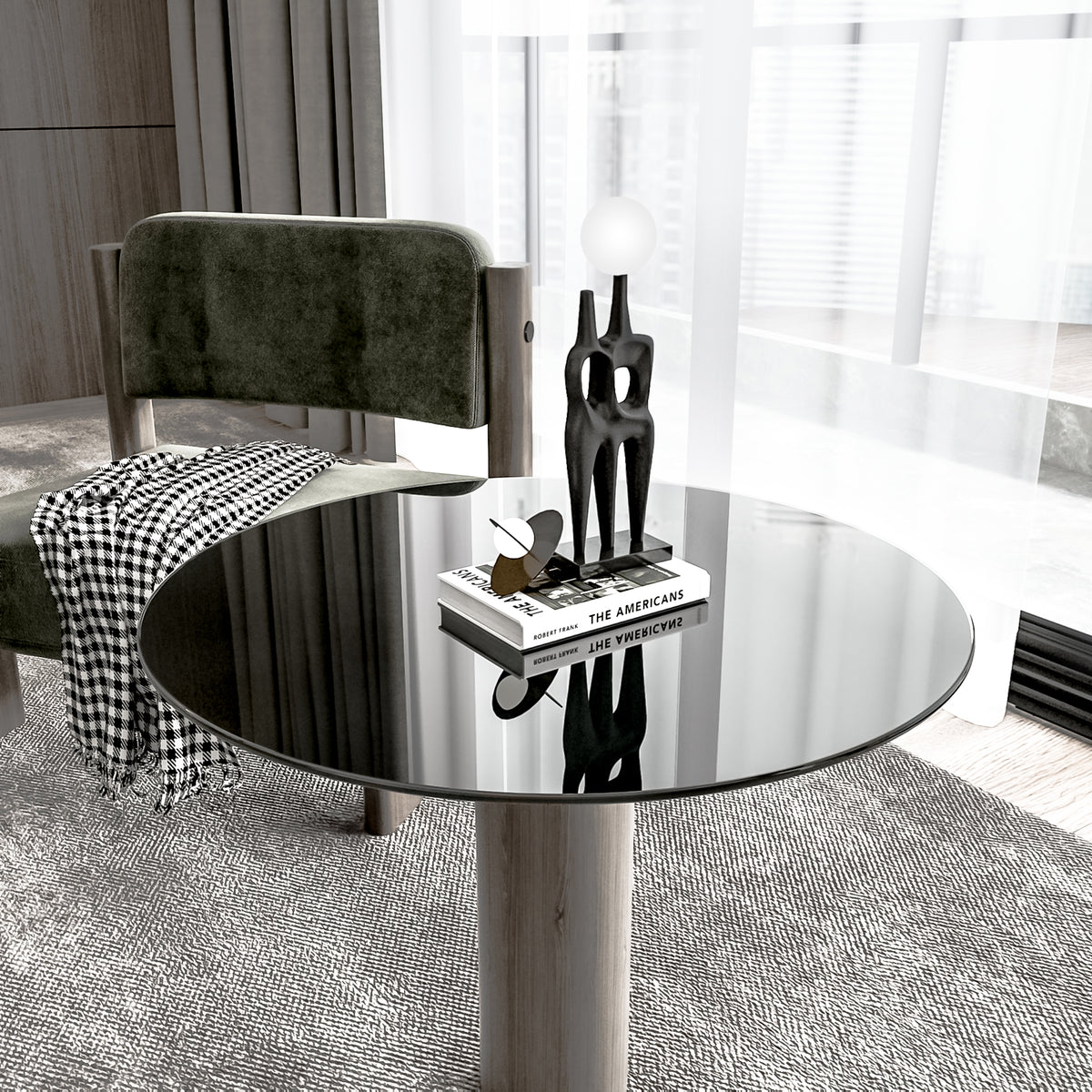 30" Inch Round Tempered Glass Table Top Black Glass 1 4" Inch Thick Round Polished Edge Black Tempered Glass