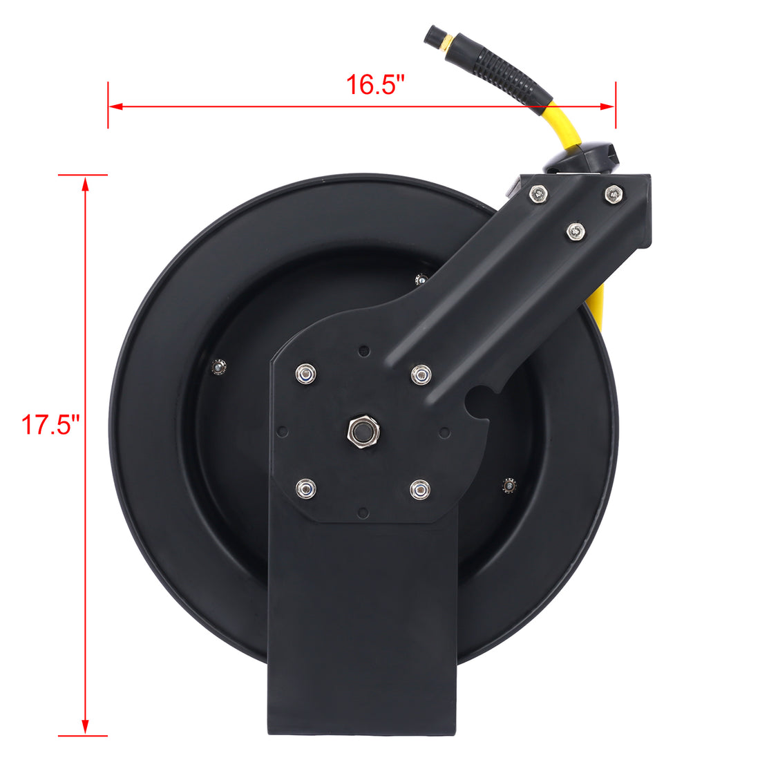 Air Hose Reel Retractable 3 8" Inch X 50' Foot Sbr Rubber Hose Max 300Psi Heavy Duty Industrial Steel Single Arm Construction Black Steel