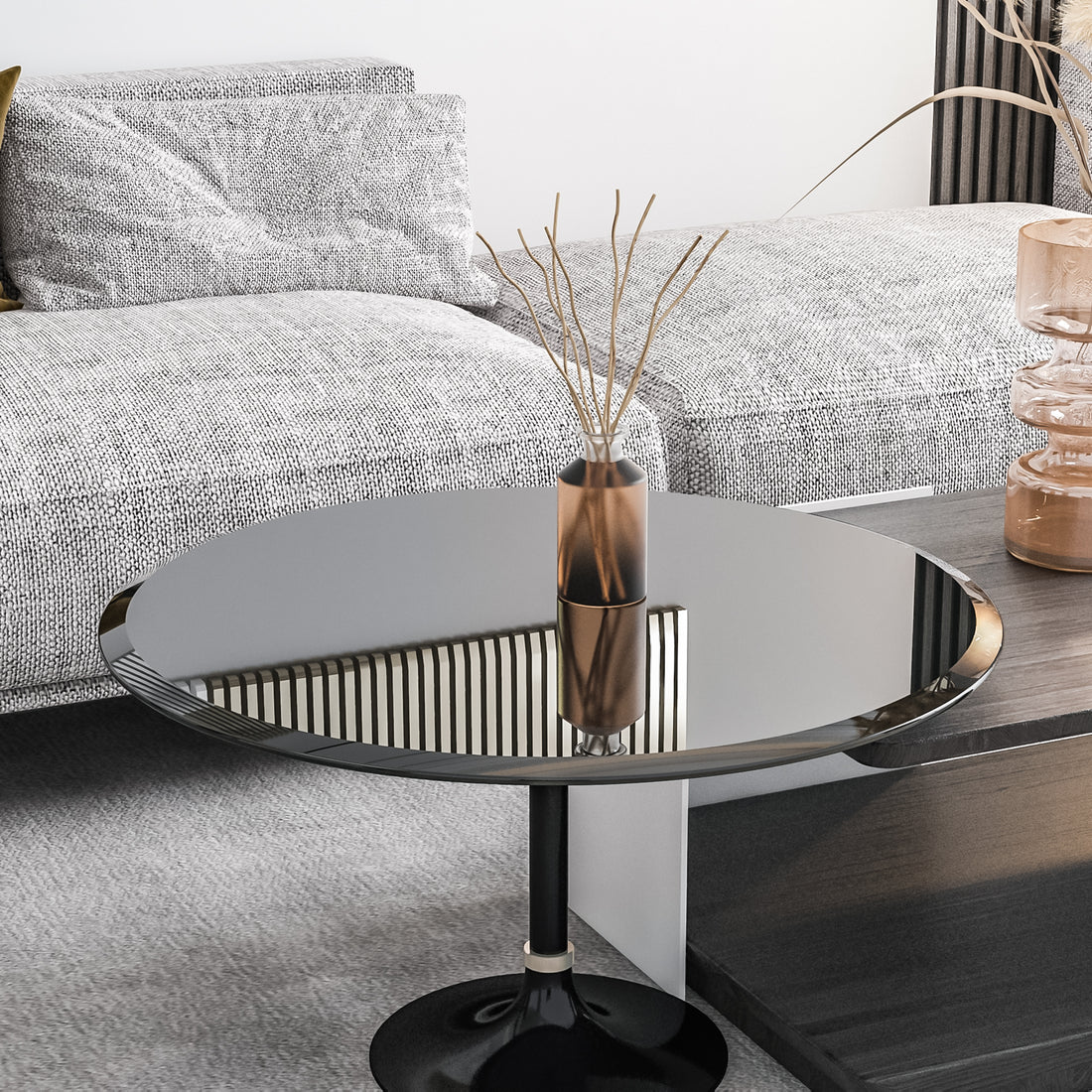 32" Inch Round Tempered Glass Table Top Black Glass 2 5 Inch Thick Beveled Polished Edge Black Tempered Glass