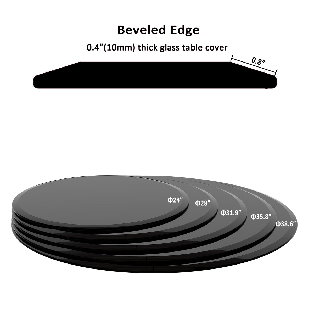 38.6" Inch Round Tempered Glass Table Top Black Glass 2 5" Inch Thick Beveled Polished Edge Black Tempered Glass