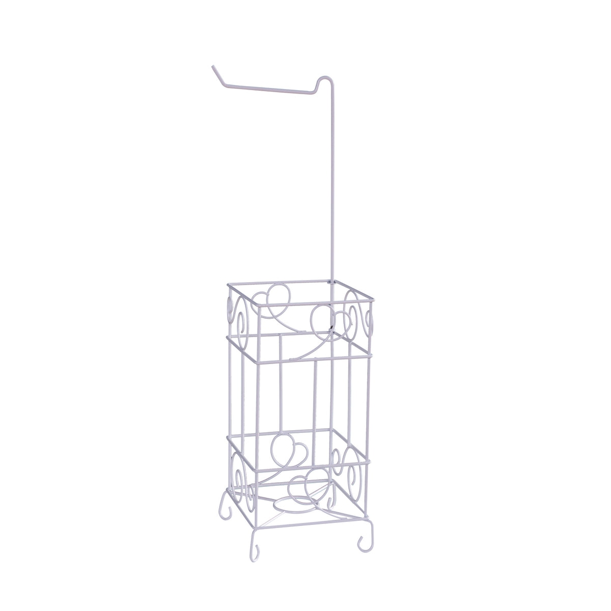 White Metal Frame Toilet Paper Holder Stand, Bathroom Tissue Organizer White Metal
