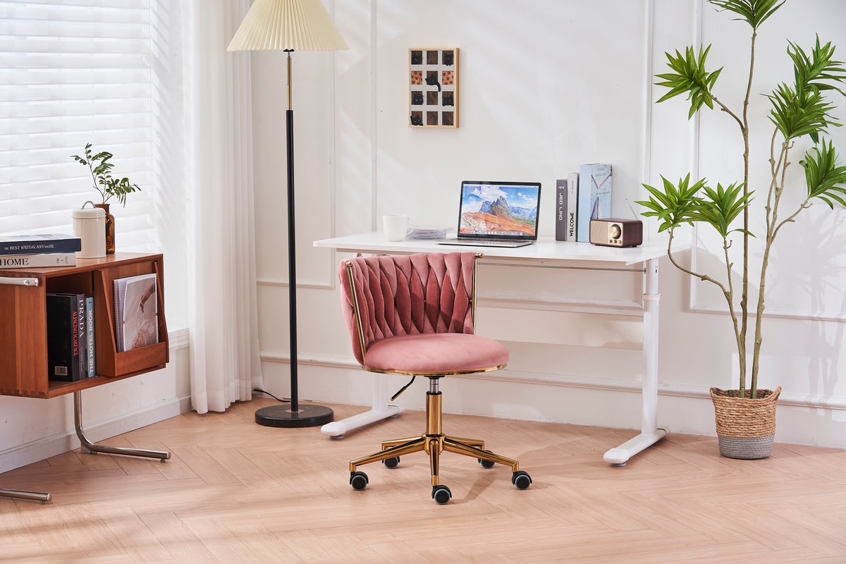 Office Desk Chair, Upholstered Home Office Desk Chairs With Adjustable Swivel Wheels, Ergonomic Office Chair For Living Room, Bedroom, Office, Vanity Study Pink Pink Office Modern Foam Velvet